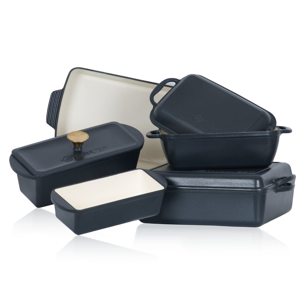 Roasting pan set, 5-piece, cast iron, enamelled