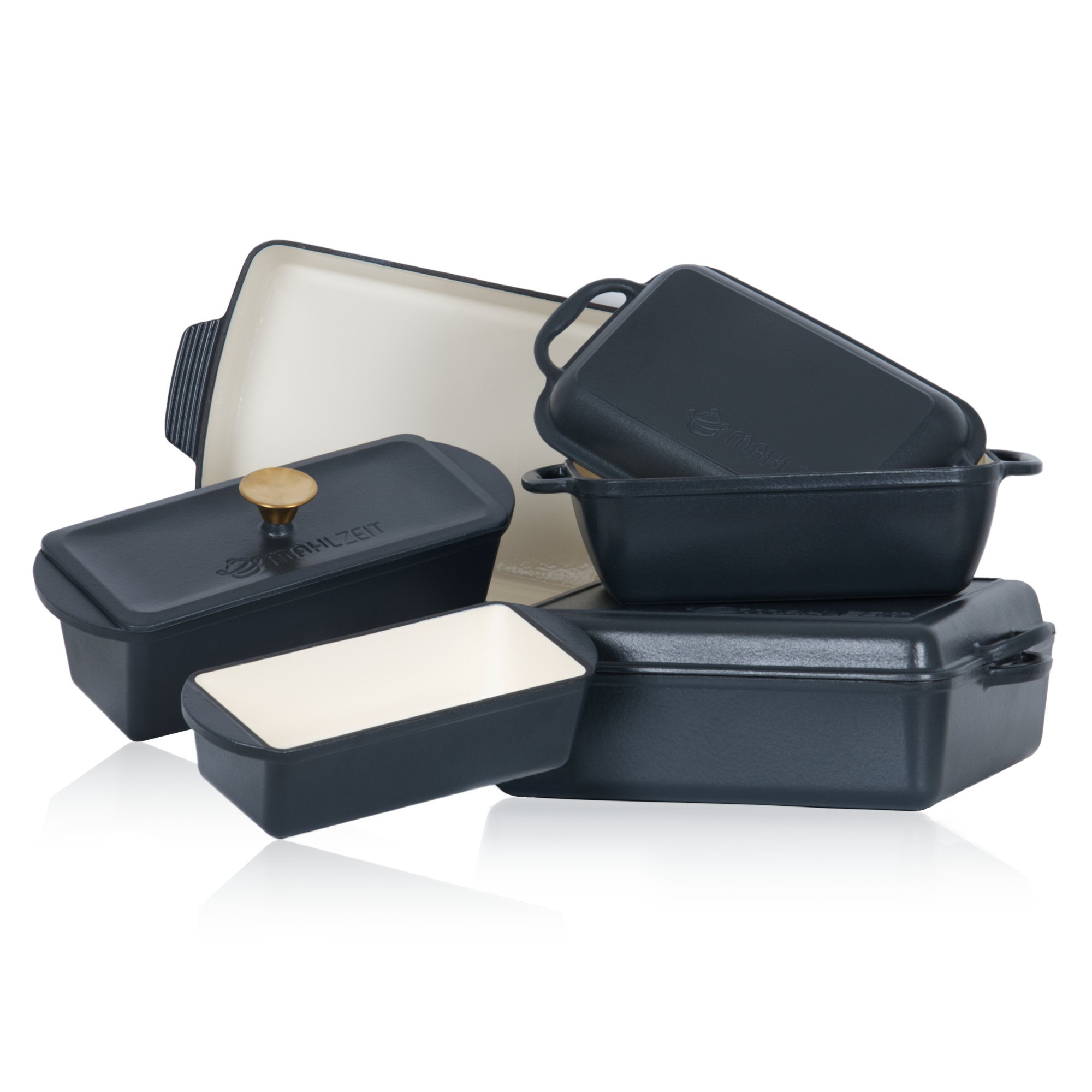 Roasting pan set, 5-piece, cast iron, enamelled