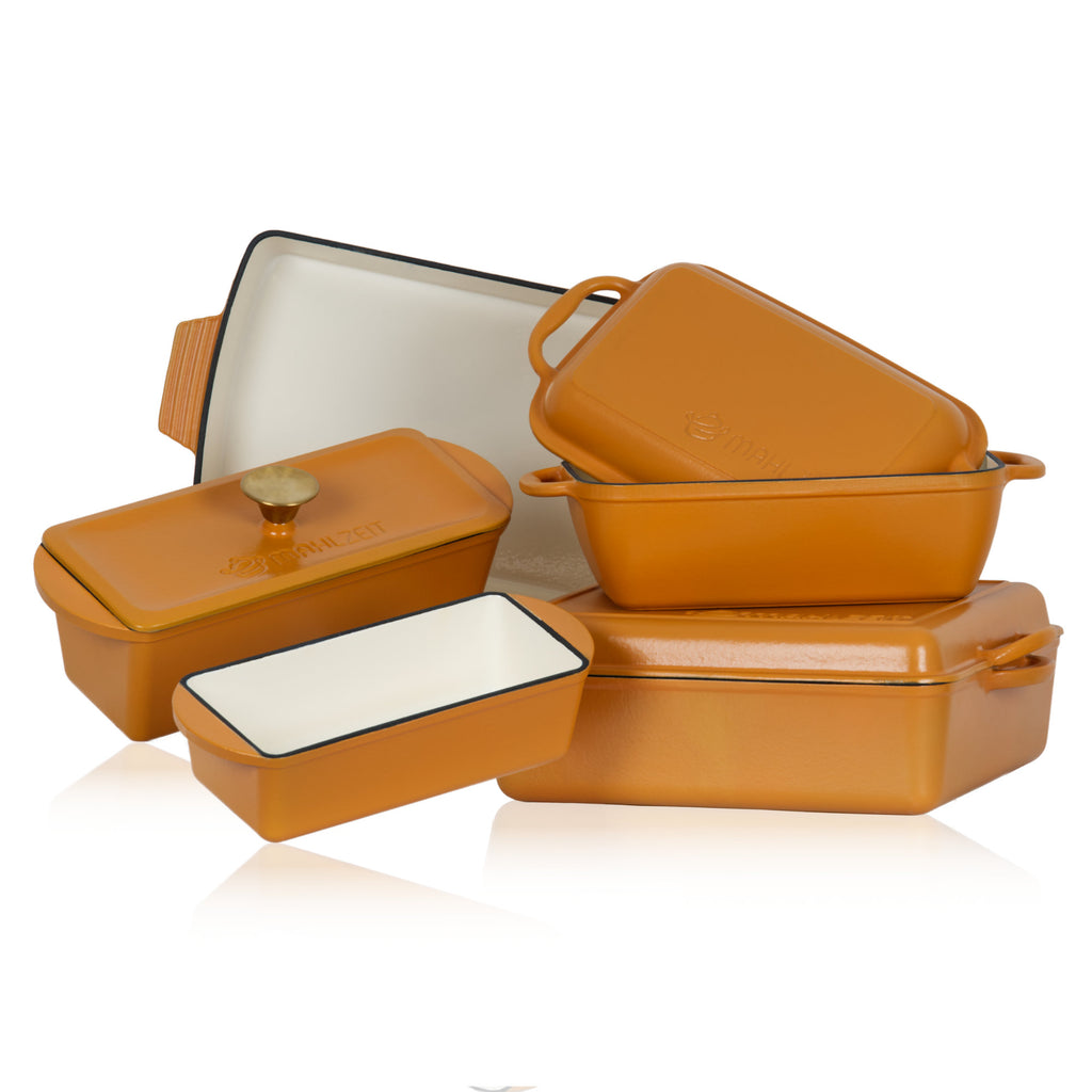 Roasting pan set, 5-piece, cast iron, enamelled