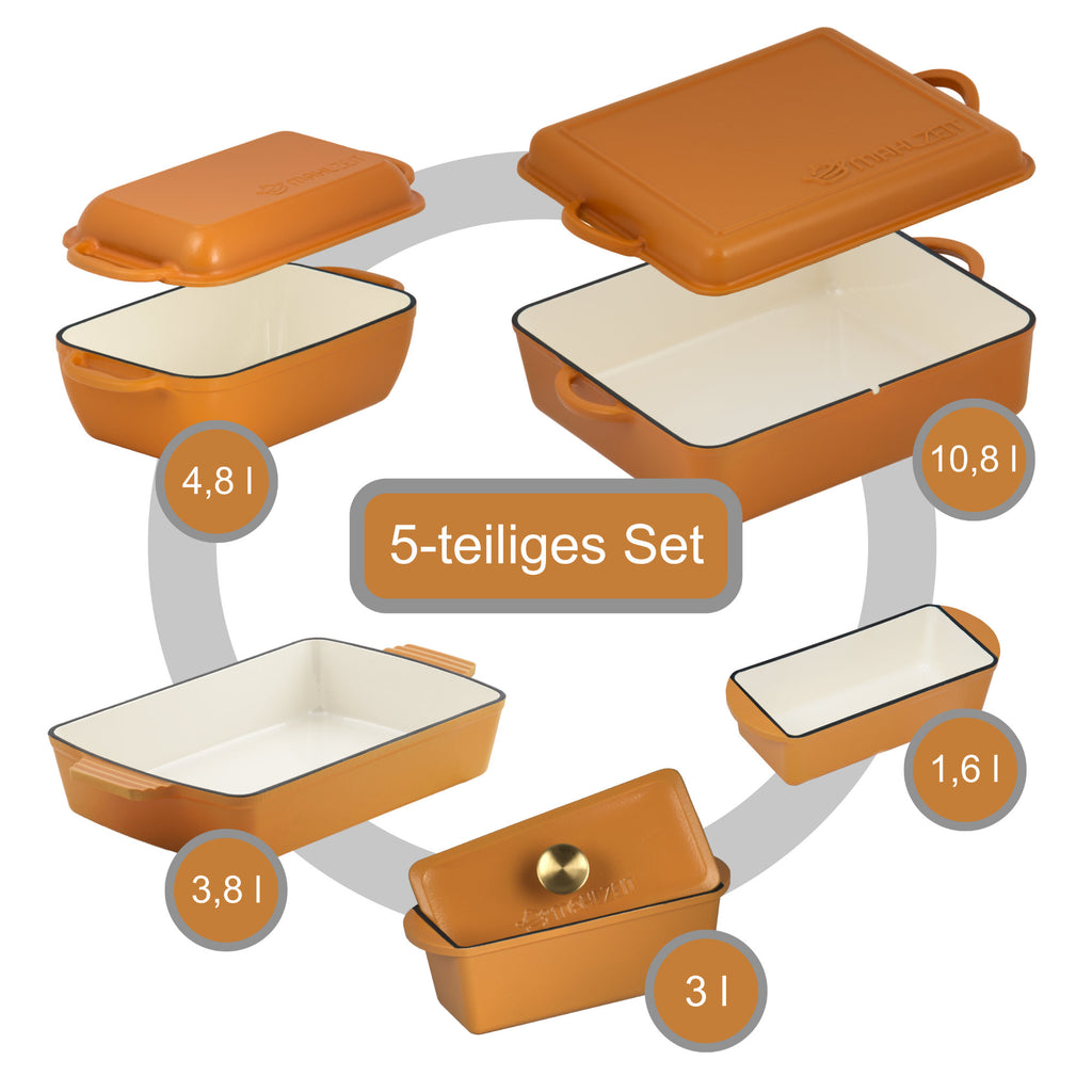 Roasting pan set, 5-piece, cast iron, enamelled