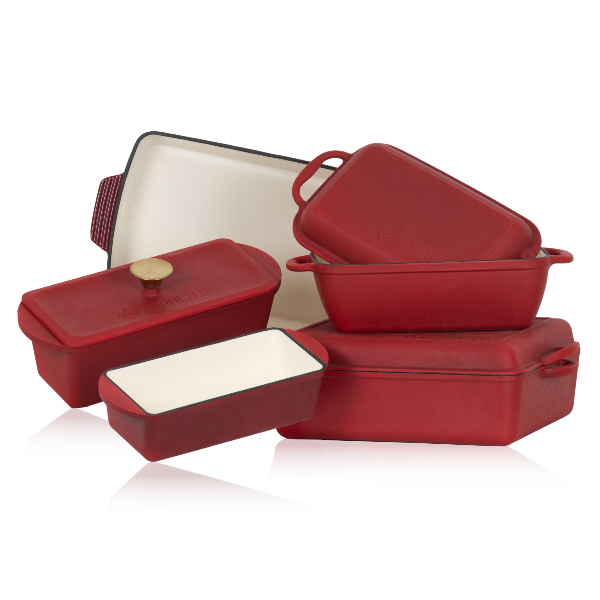 Roasting pan set, 5-piece, cast iron, enamelled