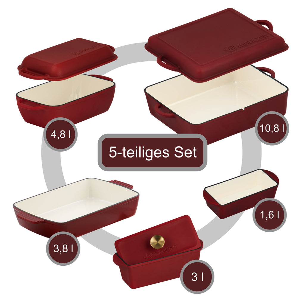 Roasting pan set, 5-piece, cast iron, enamelled