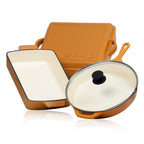 Batterie de cuisine 3 pièces en fonte émaillée, avec couvercle.