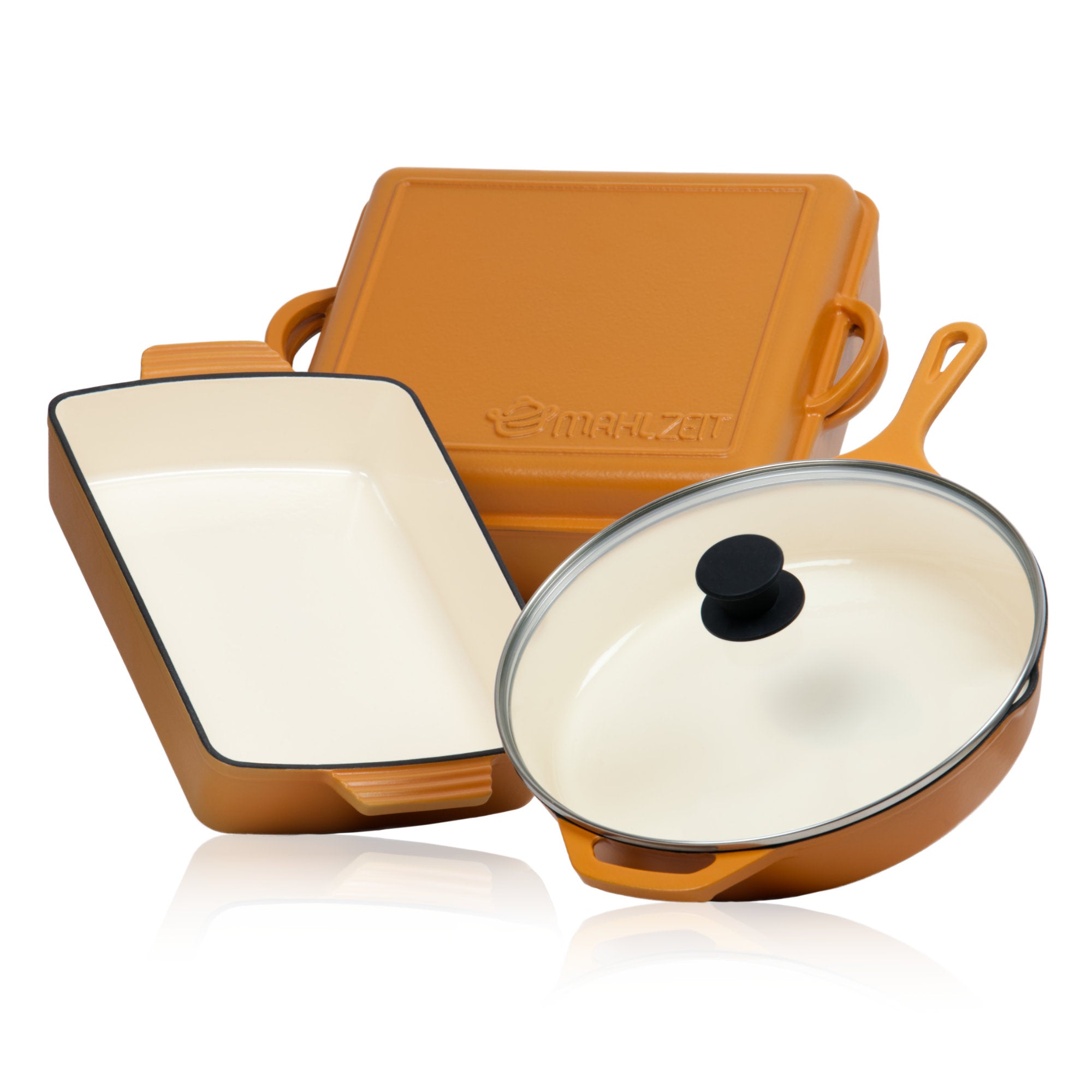 Cookware set, 3-piece, cast iron, enamelled, including pan lid