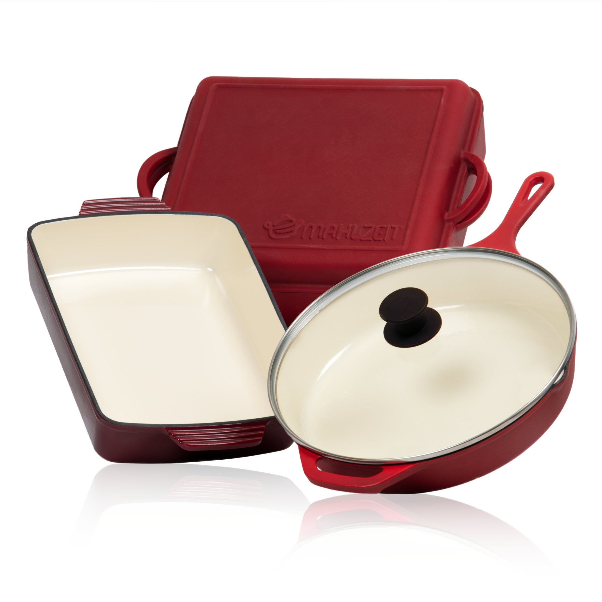 Cookware set, 3-piece, cast iron, enamelled, including pan lid