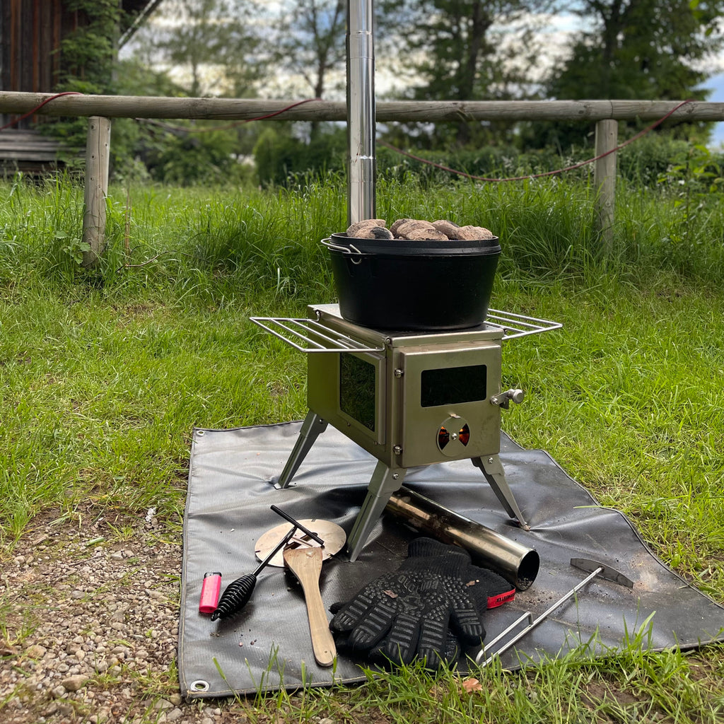 Tent stove, 51.5 x 42 x 216 cm, stainless steel