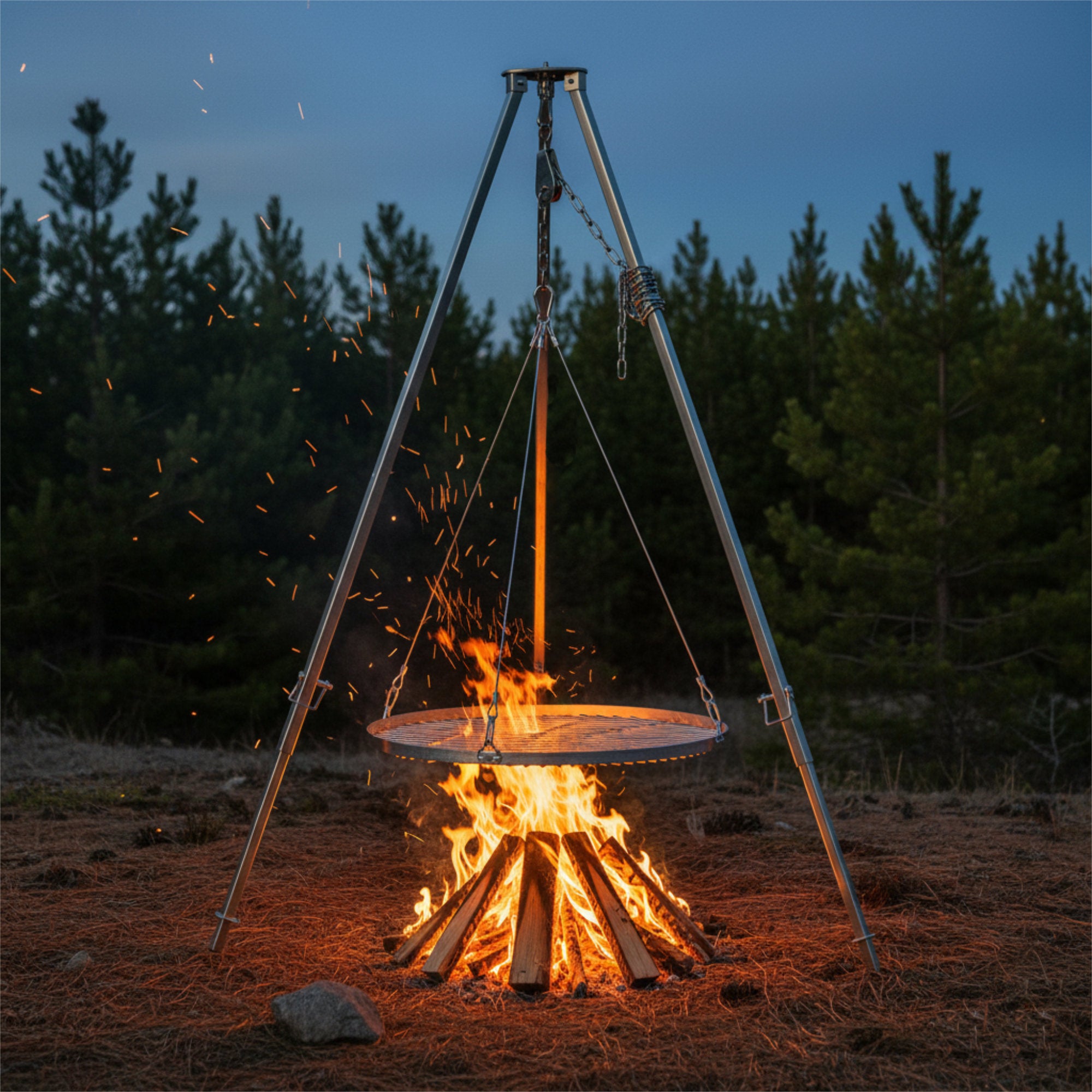 Grille trépied pour brasero, 112 - 178 cm, grise