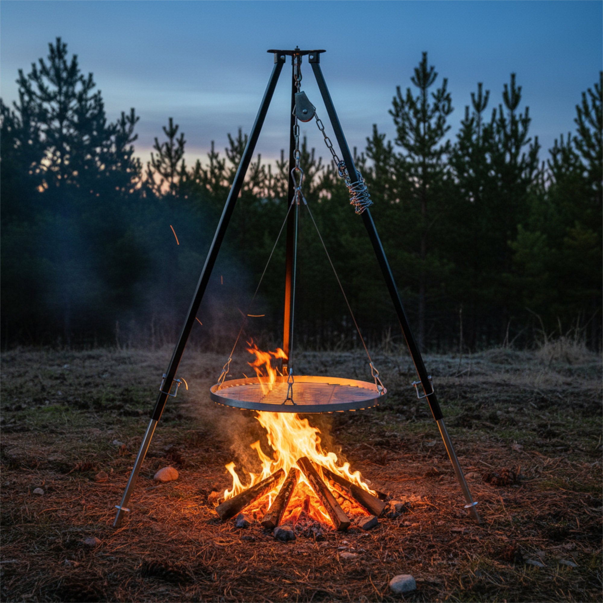Tripod grill for fire bowl, 110 - 175 cm, black
