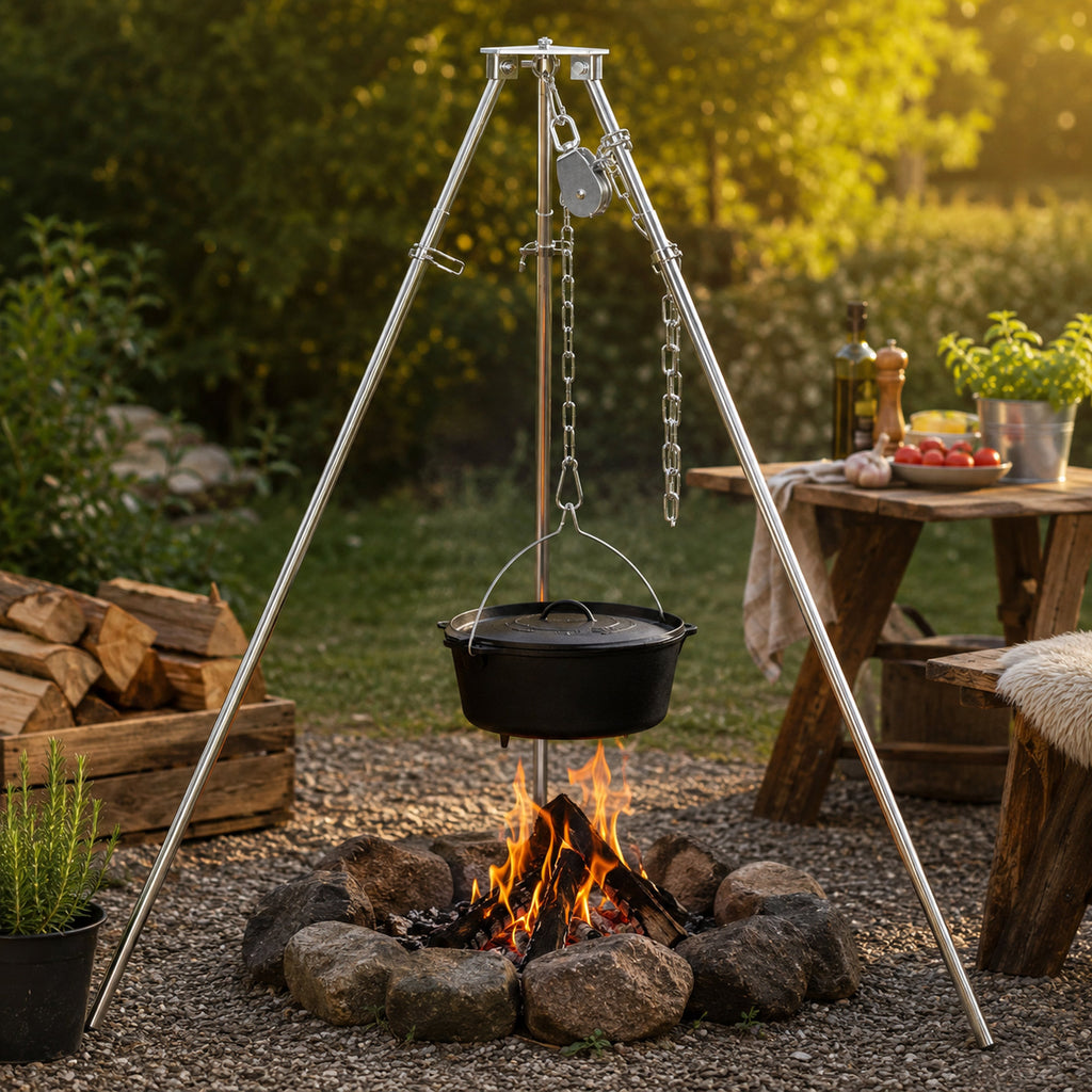 Dreibein Grill, 119 - 184 cm, Edelstahl, inkl. Grillrost
