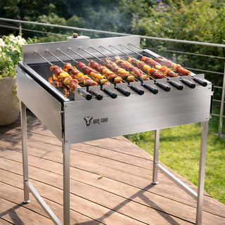 Kohlegrill mit Spießaufsatz, 11 Spieße, Edelstahl, inkl. Motor