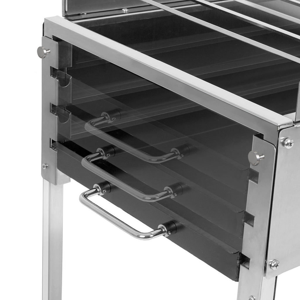 Barbecue au charbon de bois avec rôtissoire, 11 brochettes, acier inoxydable, moteur inclus.