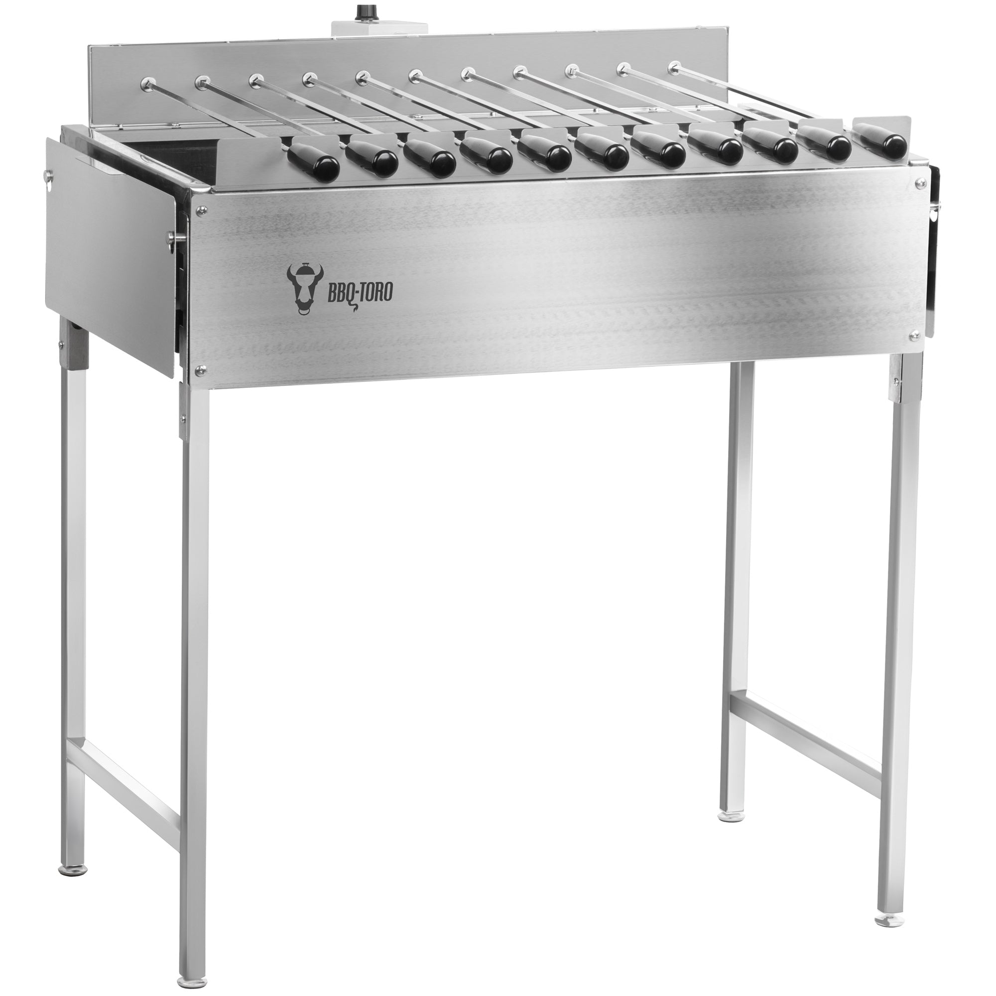 Charcoal grill with rotisserie attachment, 11 skewers, stainless steel, including motor.