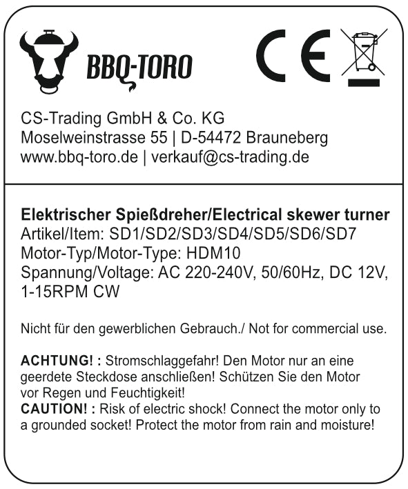 Grillaufsatz, 10 Spieße, 58 x 26-40 cm, Edelstahl, inkl. Motor links