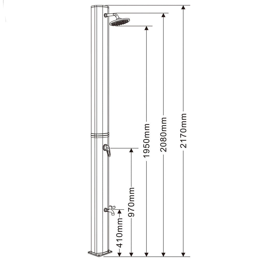 "Mackay" solar shower, 35 liters, including tap and foot shower