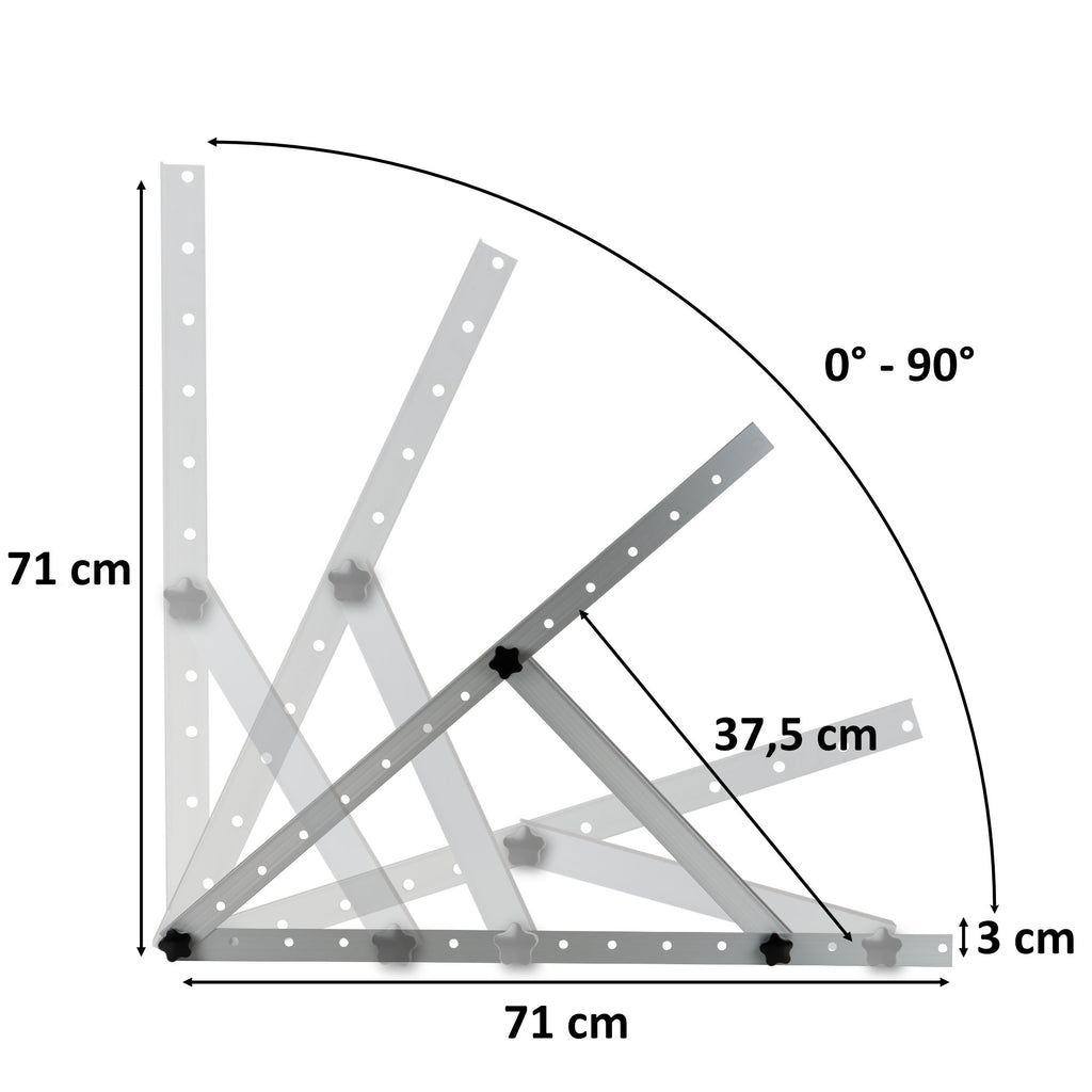 Solar panel mounting bracket, aluminum, adjustable from 0 to 90 degrees, support rod 71 cm