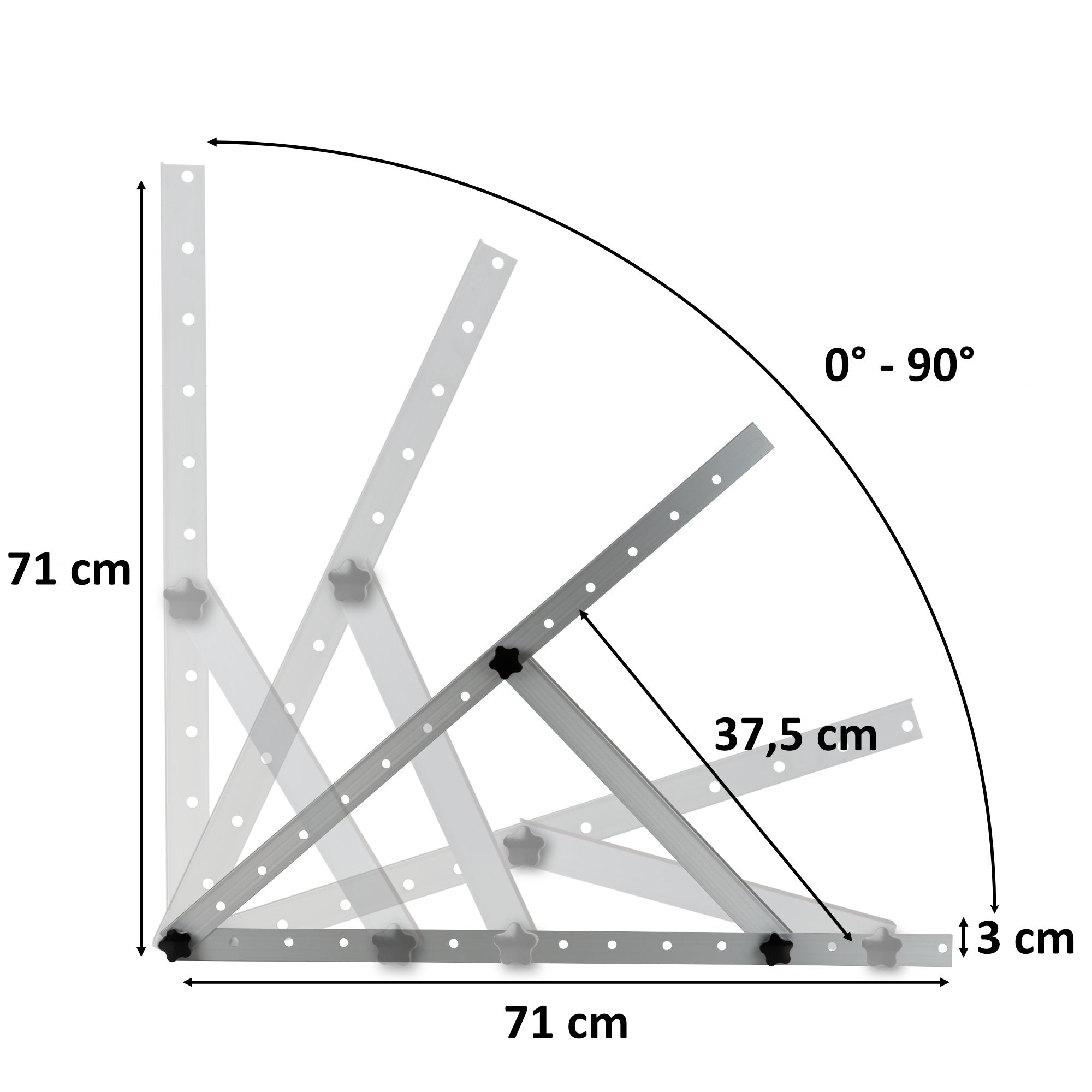Solar panel mounting bracket, aluminum, adjustable from 0 to 90 degrees, support rod 71 cm