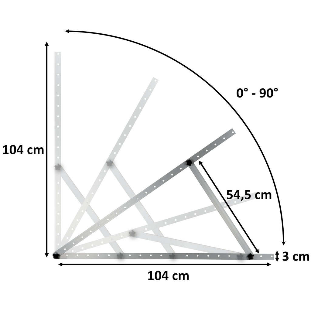 Solar panel mounting bracket, aluminum, adjustable from 0 to 90 degrees, support rod 104 cm