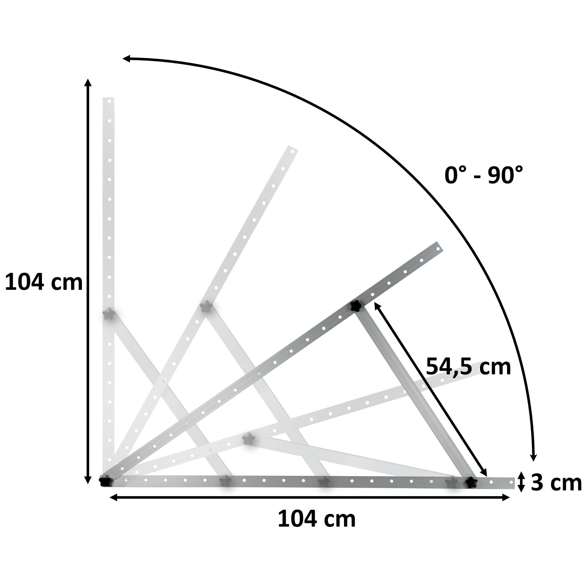 Solar panel mounting bracket, aluminum, adjustable from 0 to 90 degrees, support rod 104 cm