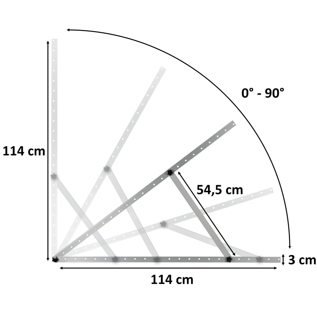 Solar panel mounting bracket, aluminum, adjustable from 0 to 90 degrees, support rod 114 cm