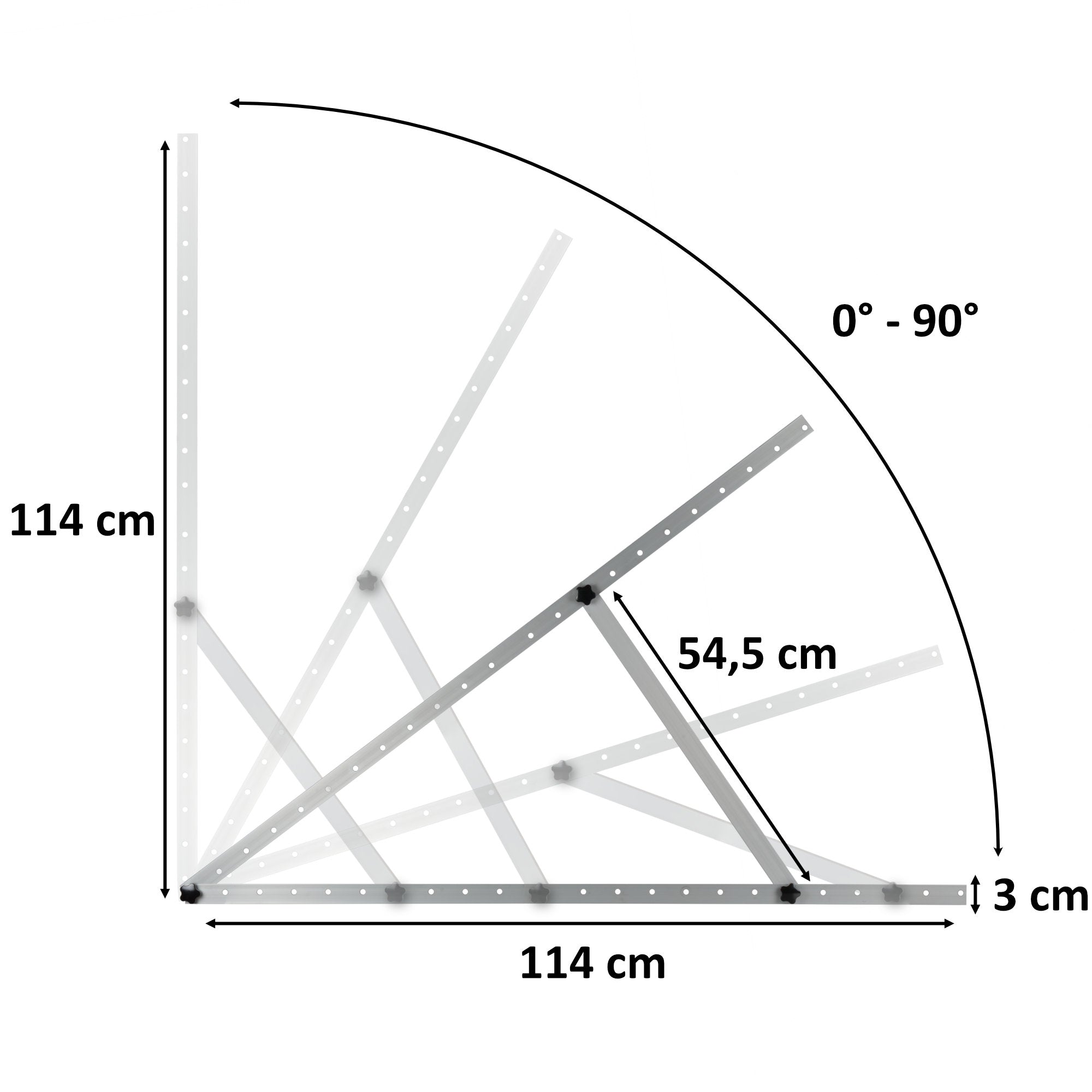 Solar panel mounting bracket, aluminum, adjustable from 0 to 90 degrees, support rod 114 cm