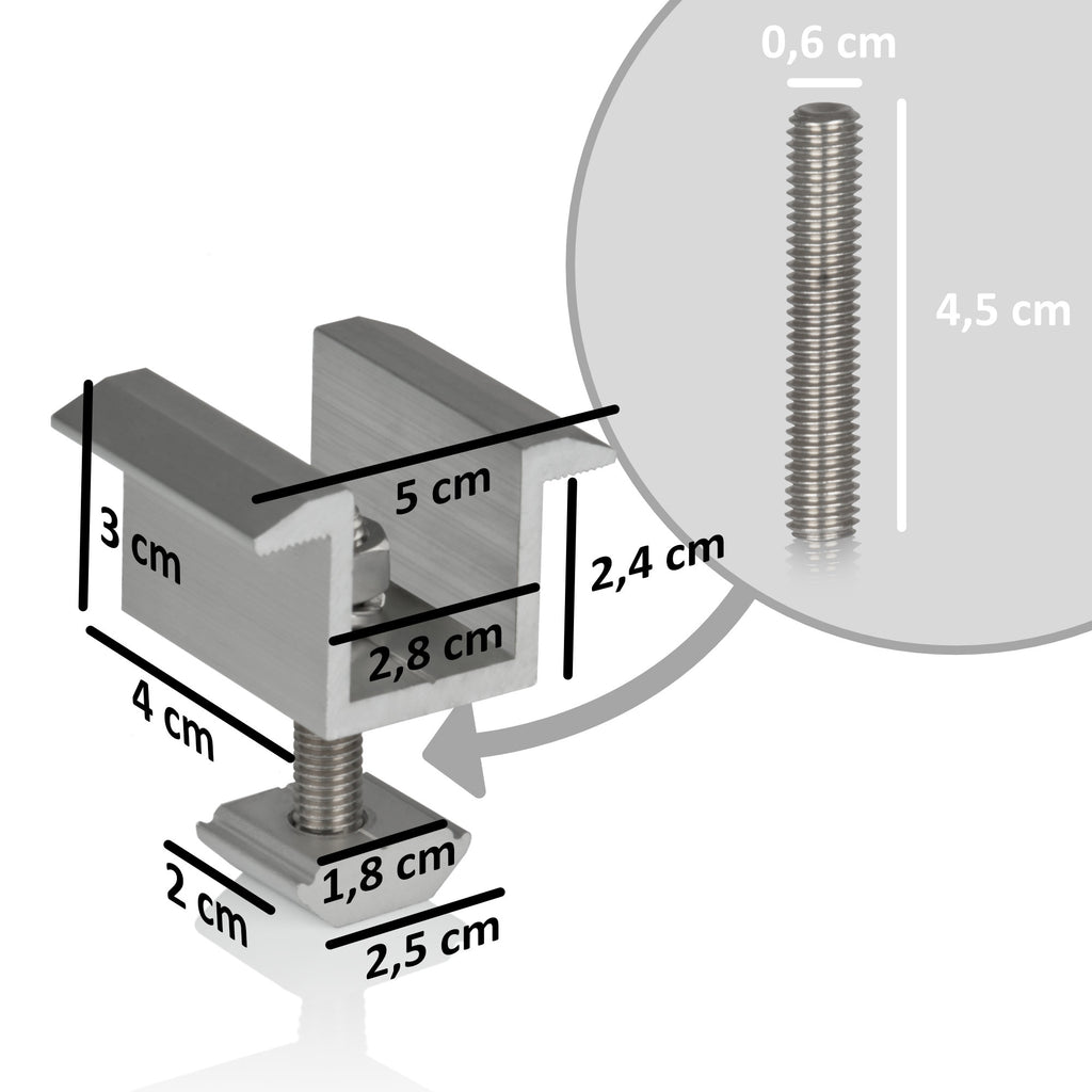 Endklemme für Solarpanele, Universal, Aluminium
