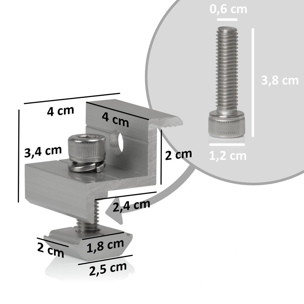 Endklemme für Solarpanele, Universal, Aluminium