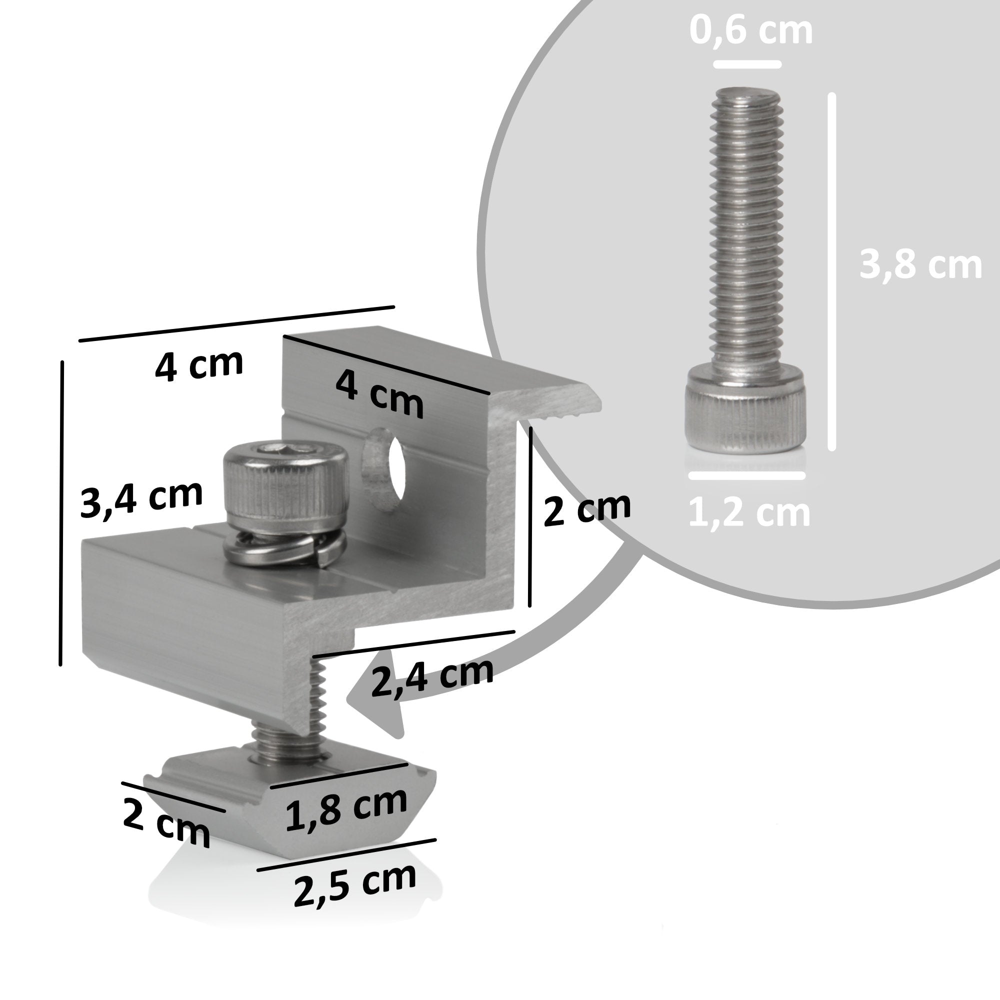 End clamp for solar panels, universal, aluminum