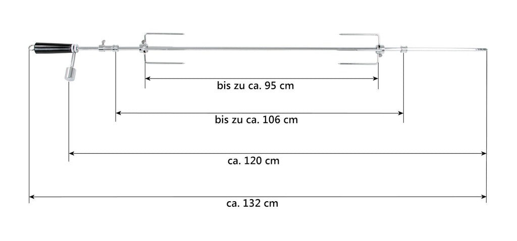 Ensemble de brochettes pour barbecue, 120 cm, comprenant un moteur en acier inoxydable et des aiguilles à viande, pour jusqu'à 4 kg d'aliments.