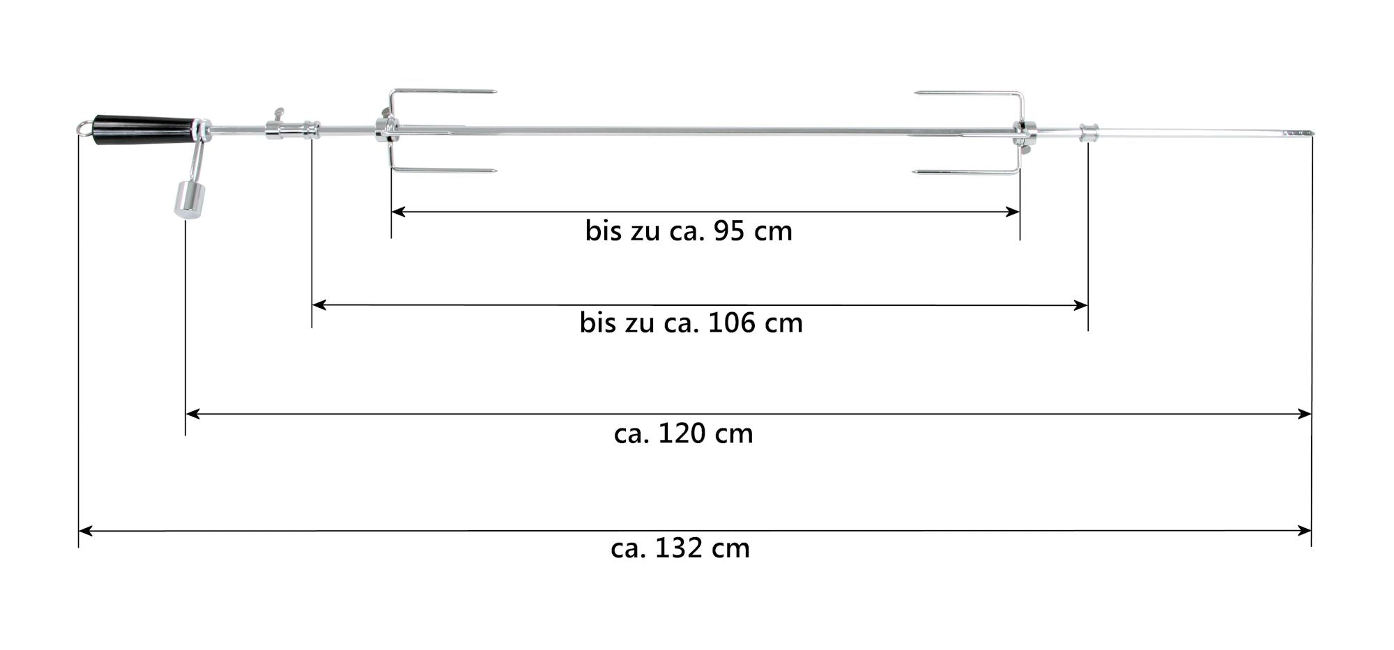 Ensemble de brochettes pour barbecue, 120 cm, comprenant un moteur en acier inoxydable et des aiguilles à viande, pour jusqu'à 4 kg d'aliments.