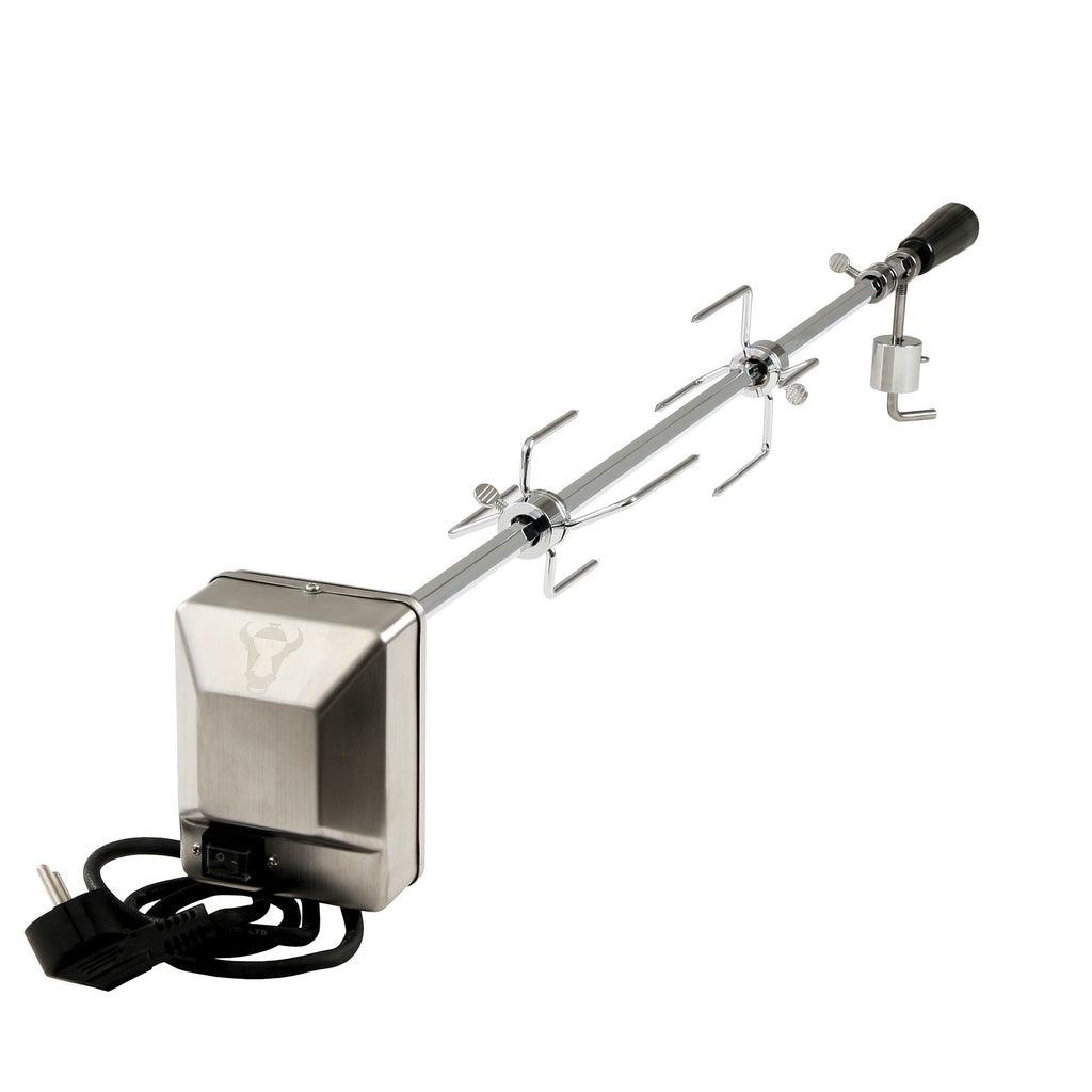 Ensemble de brochettes pour barbecue, 100 cm, comprenant un moteur en acier inoxydable et des dents pour la viande, pour jusqu'à 10 kg d'aliments.