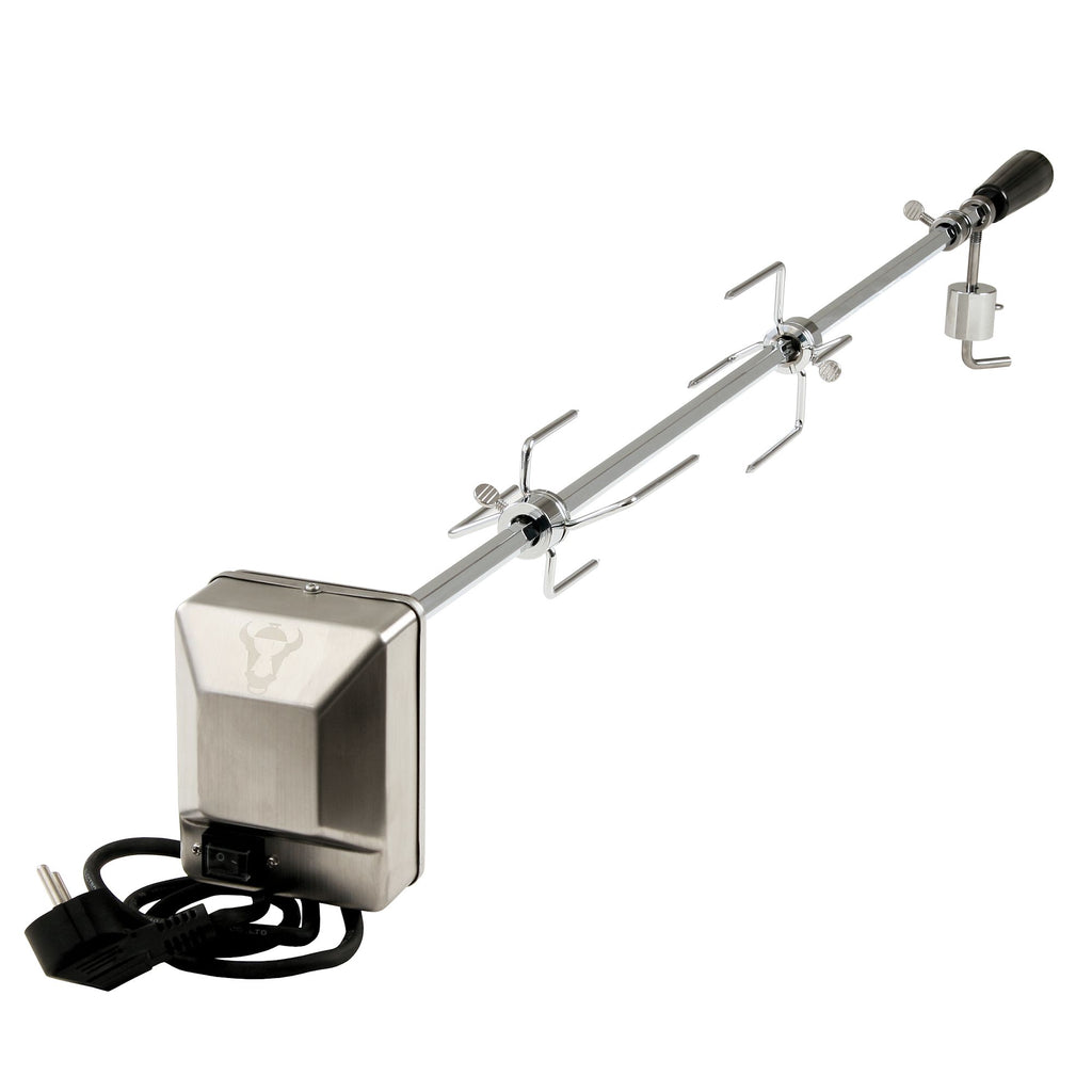 Ensemble de brochettes pour barbecue, 100 cm, comprenant un moteur en acier inoxydable et des dents pour la viande, pour jusqu'à 10 kg d'aliments.