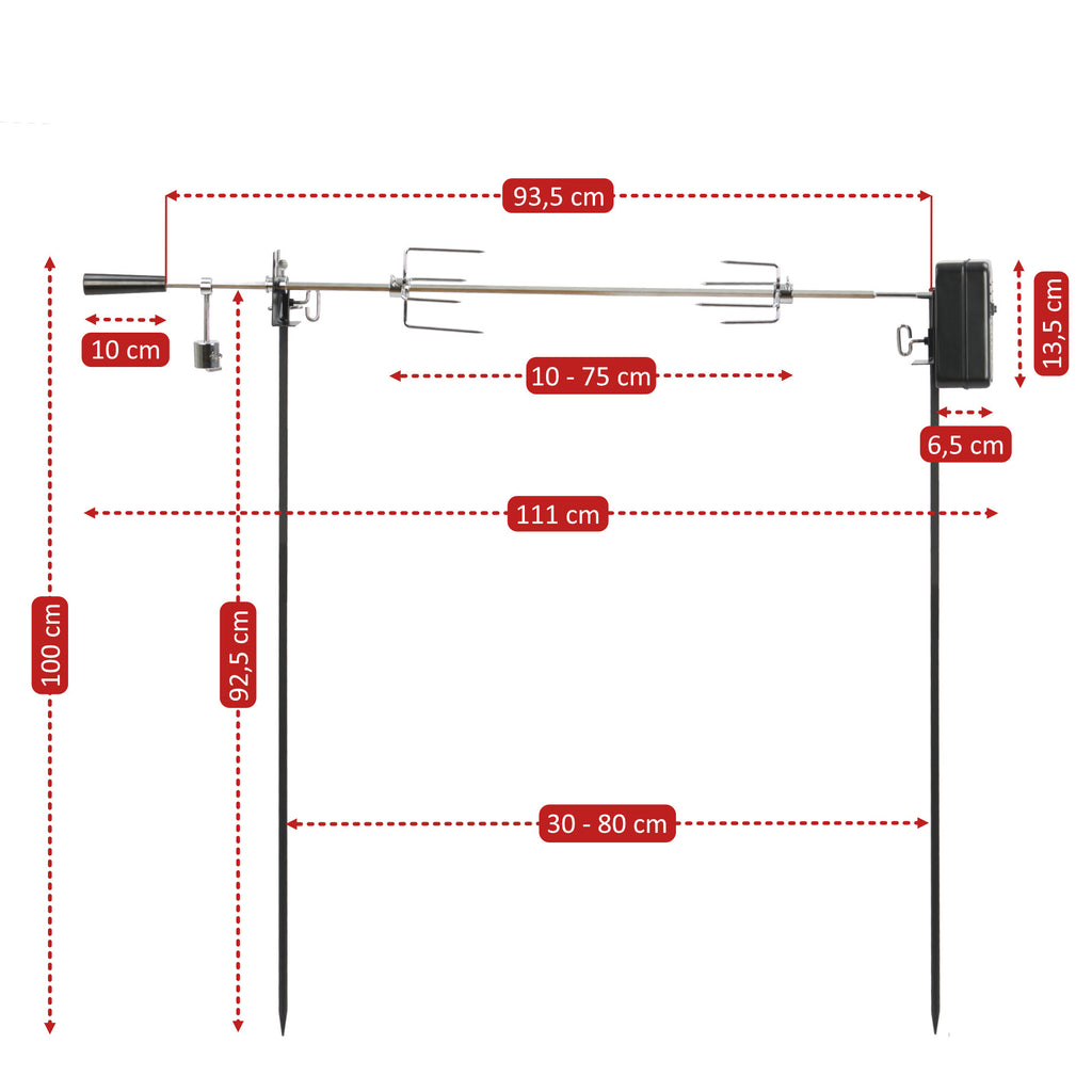 Ensemble de brochettes pour barbecue, 93,5 cm, comprenant un moteur et des aiguilles à viande