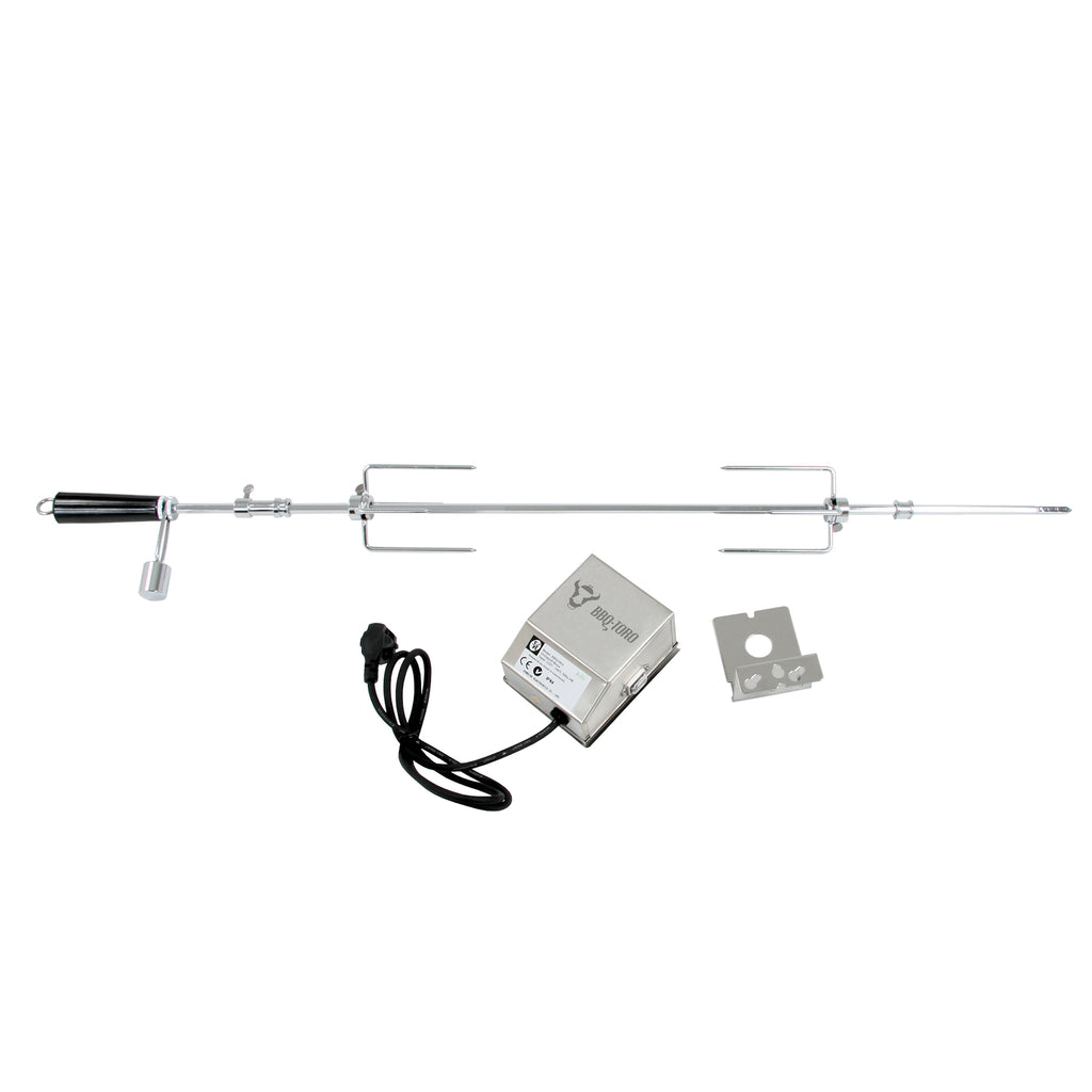 Ensemble de brochettes pour barbecue, 90 cm, comprenant un moteur en acier inoxydable et des dents pour la viande, pour jusqu'à 4 kg d'aliments.