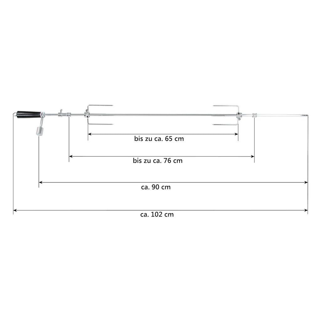 Ensemble de brochettes pour barbecue, 90 cm, comprenant un moteur en acier inoxydable et des dents pour la viande, pour jusqu'à 4 kg d'aliments.