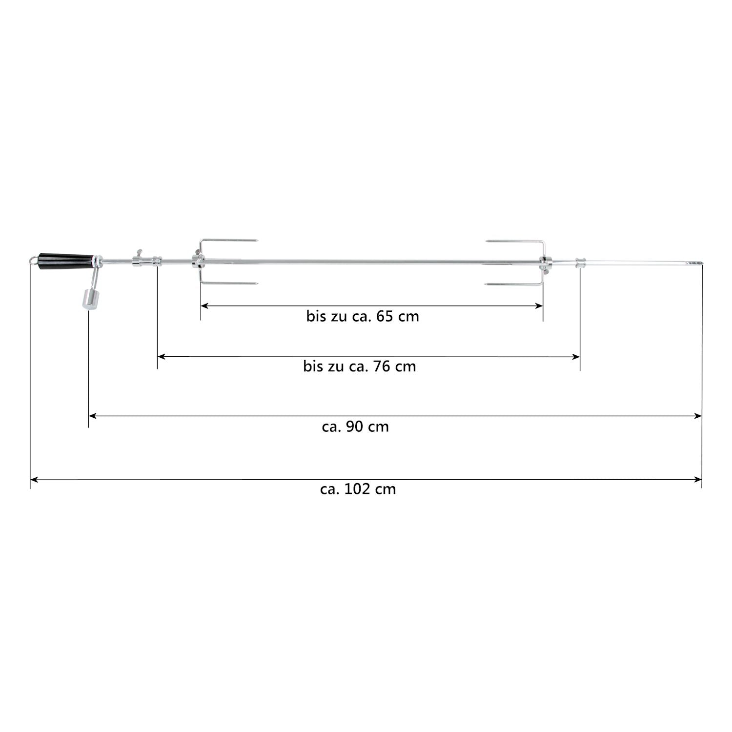 Ensemble de brochettes pour barbecue, 90 cm, comprenant un moteur en acier inoxydable et des dents pour la viande, pour jusqu'à 4 kg d'aliments.