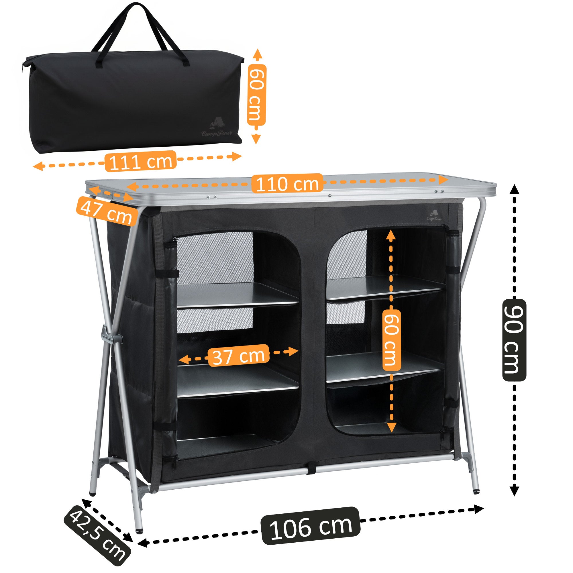 Armoire de camping, 110 cm x 47 cm x 90 cm, pliable