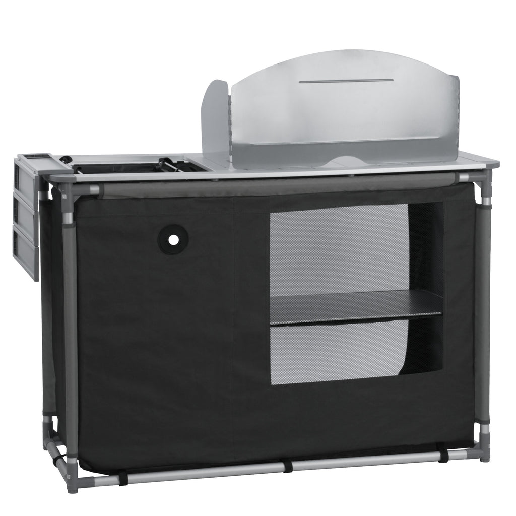 Armoire de camping, 117 cm x 50 cm x 109,5 cm, pliable, avec pare-éclaboussures et évier.