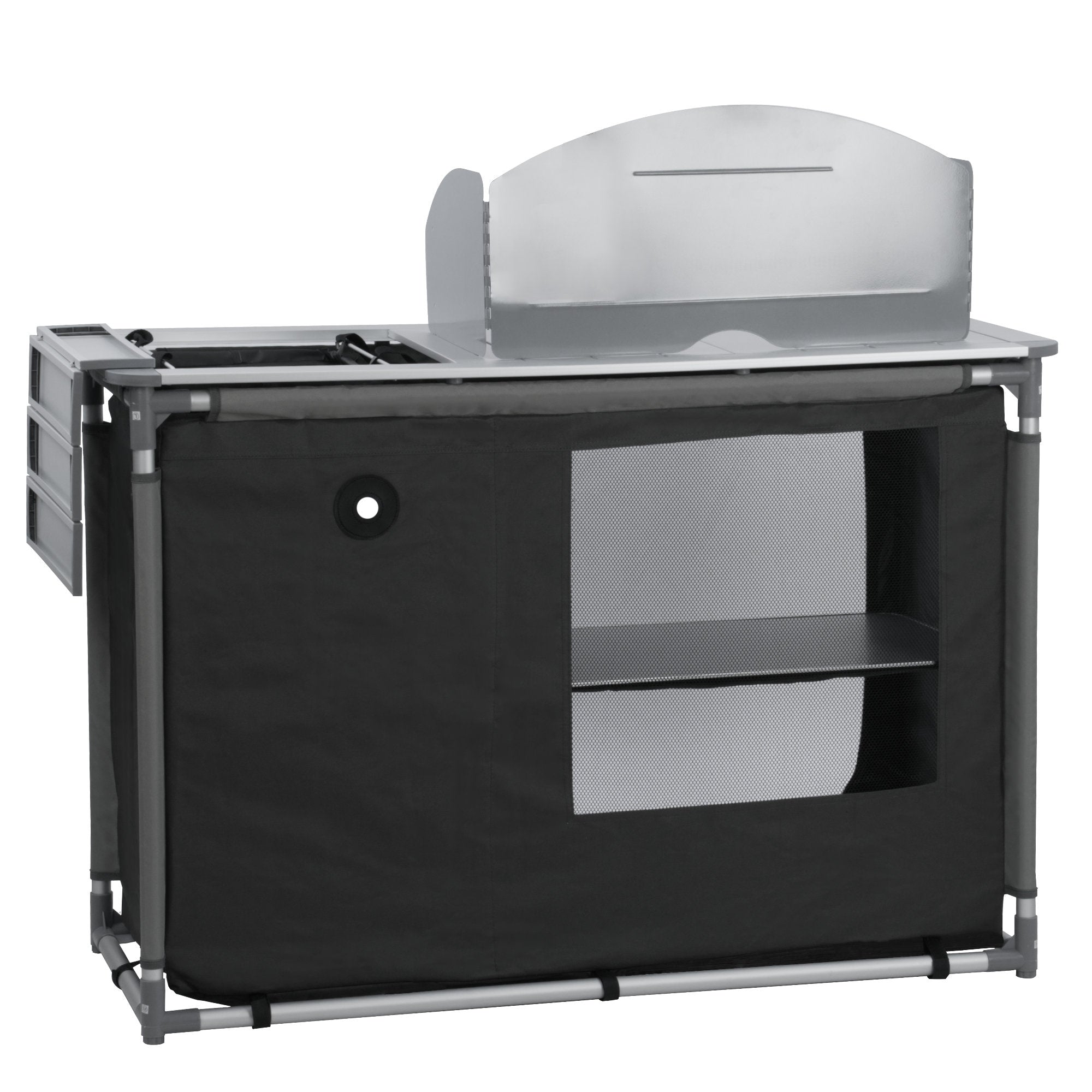 Armoire de camping, 117 cm x 50 cm x 109,5 cm, pliable, avec pare-éclaboussures et évier.