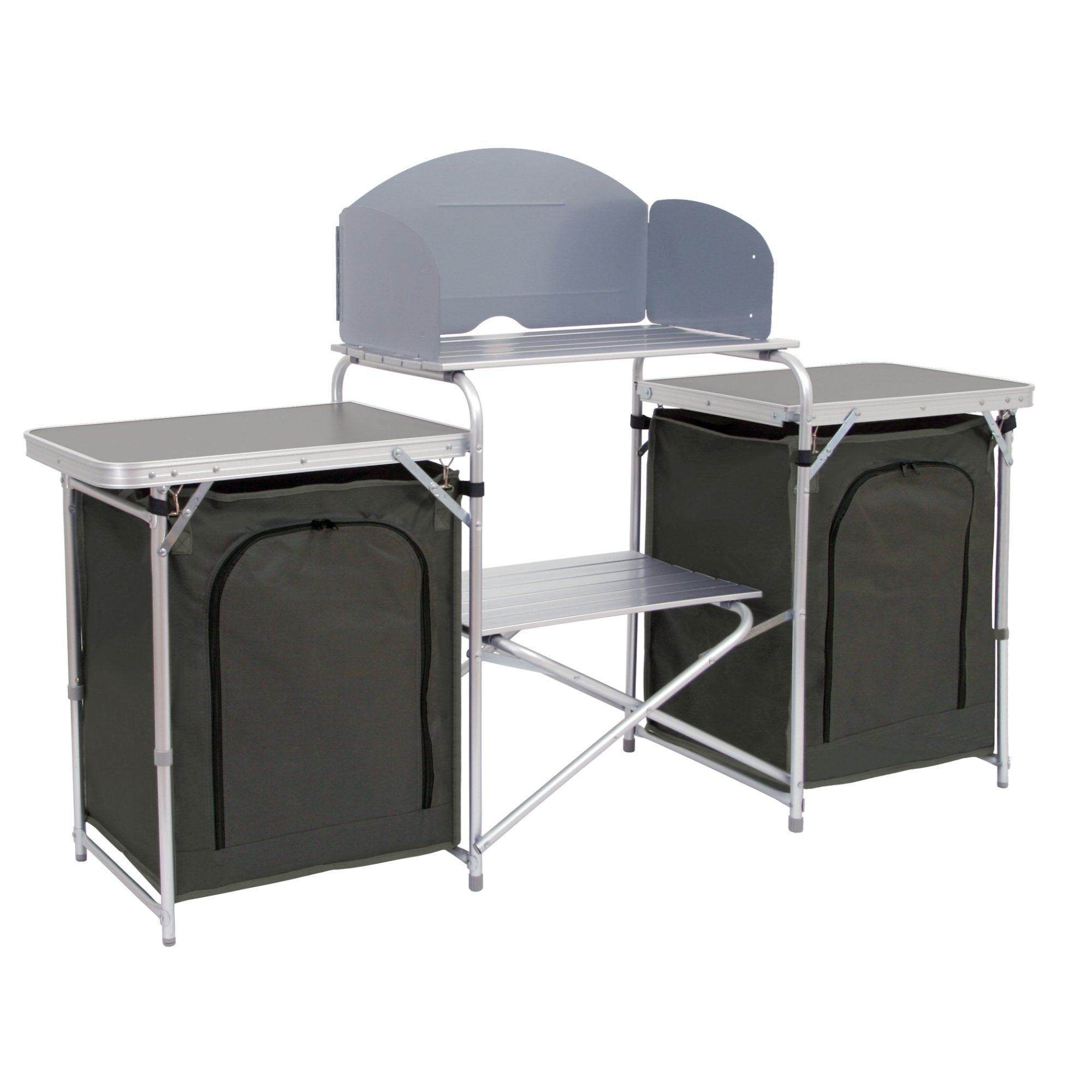 Camping cupboard, 171 x 48 x 111 cm, foldable, including splash guard, shelves and storage compartments