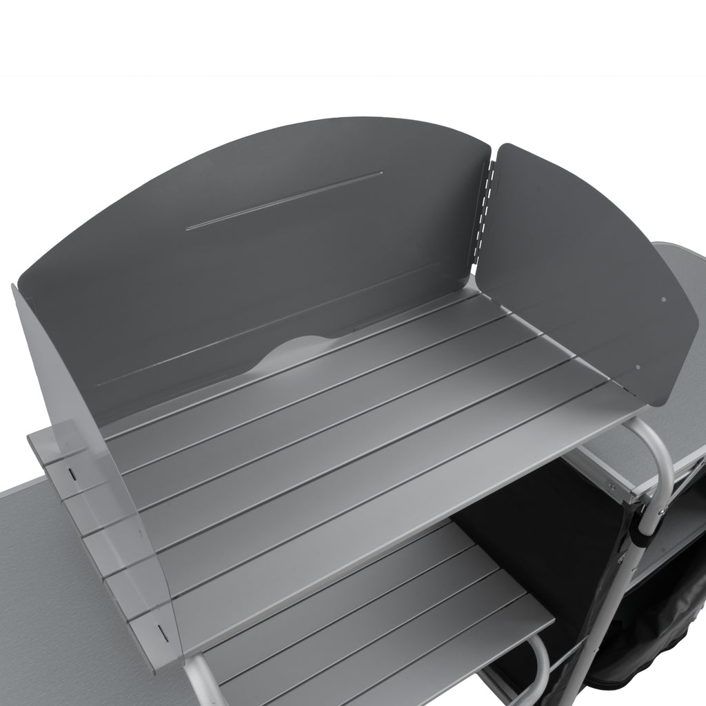 Armoire de camping, 170,5 x 46 x 109,5 cm, pliable, comprenant un pare-éclaboussures, des étagères et des compartiments de rangement