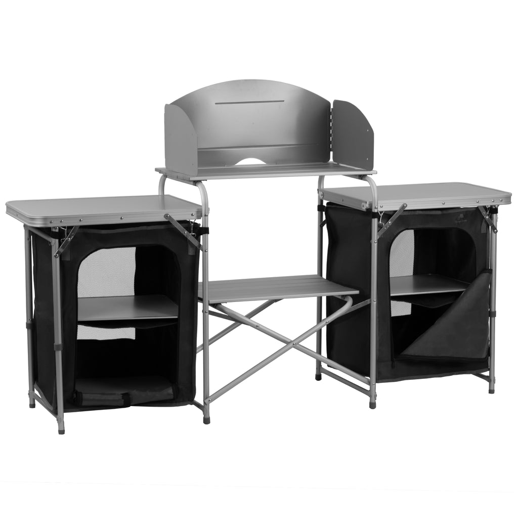 Armoire de camping, 170,5 x 46 x 109,5 cm, pliable, comprenant un pare-éclaboussures, des étagères et des compartiments de rangement