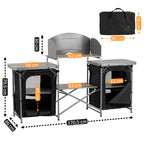 Armoire de camping, 170,5 x 46 x 109,5 cm, pliable, comprenant un pare-éclaboussures, des étagères et des compartiments de rangement