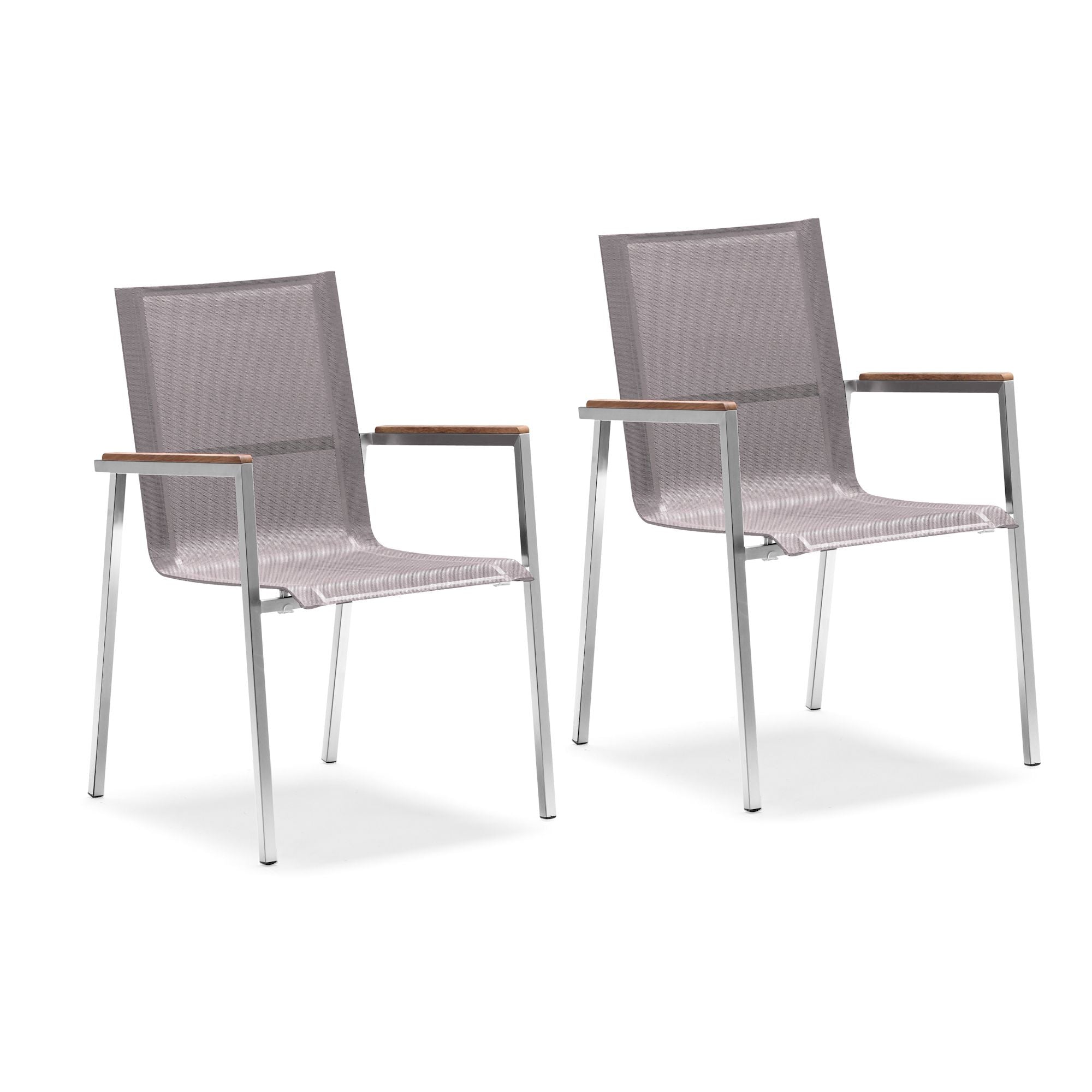 Garden chair, stainless steel, nylon fabric, teak wood armrests
