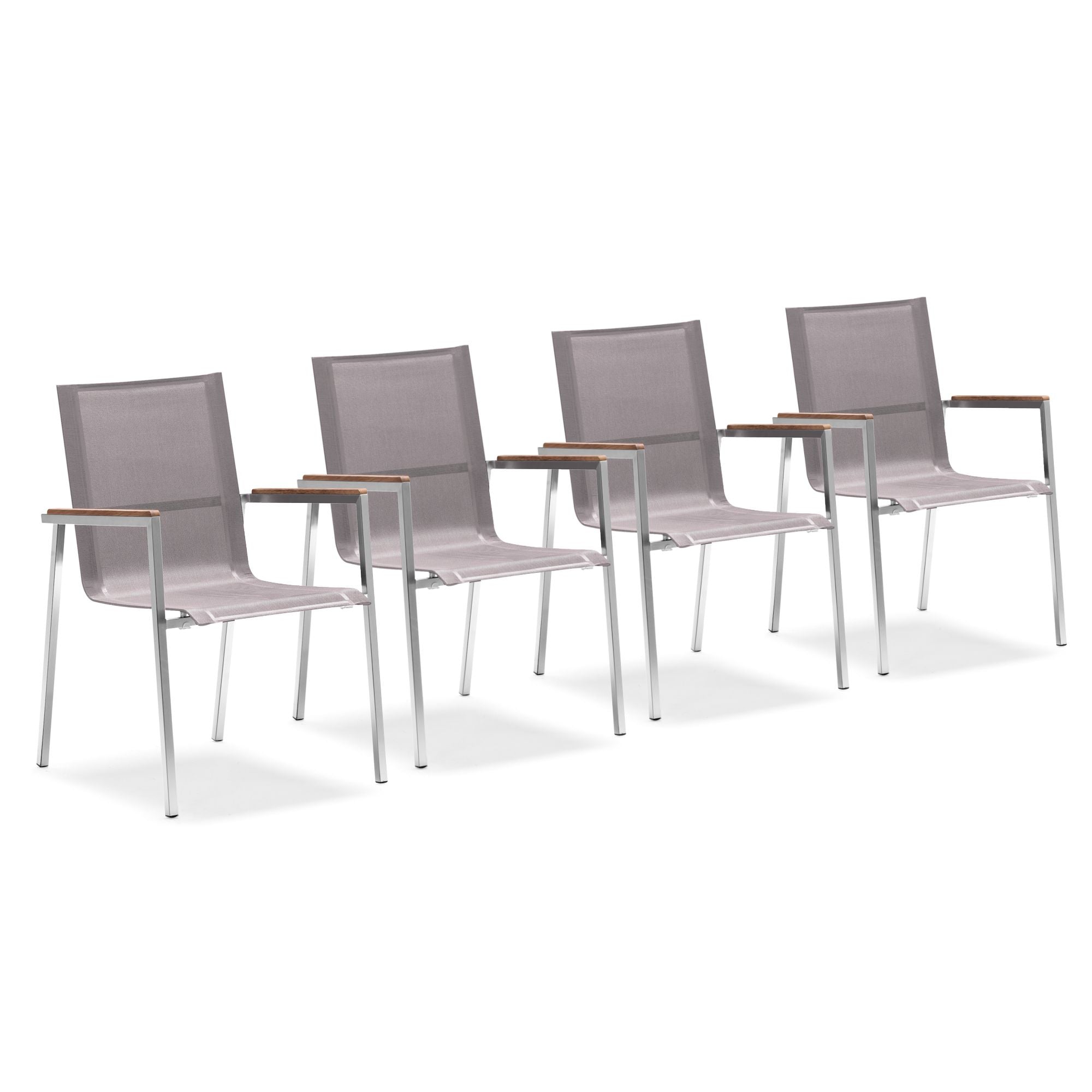 Garden chair, stainless steel, nylon fabric, teak wood armrests