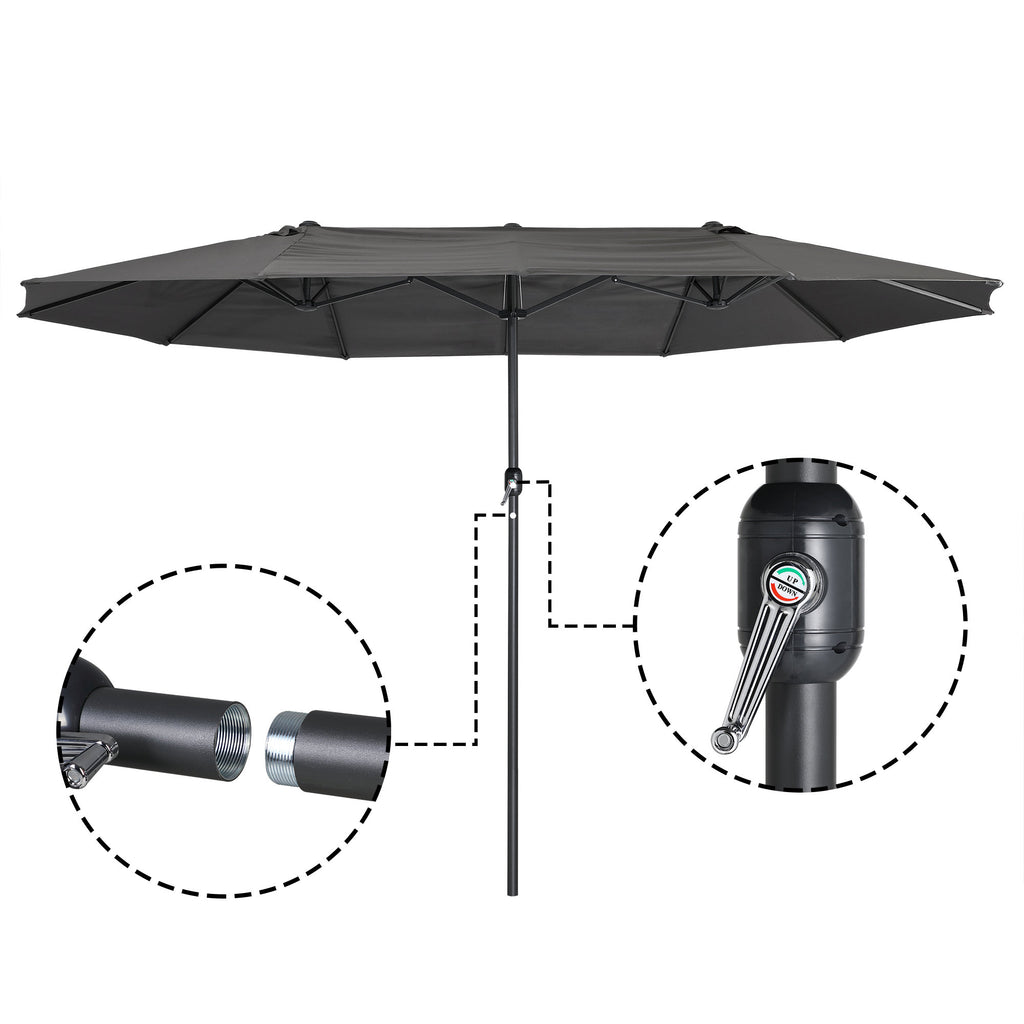 Parasol, 460 x 270 cm, gris, avec manivelle