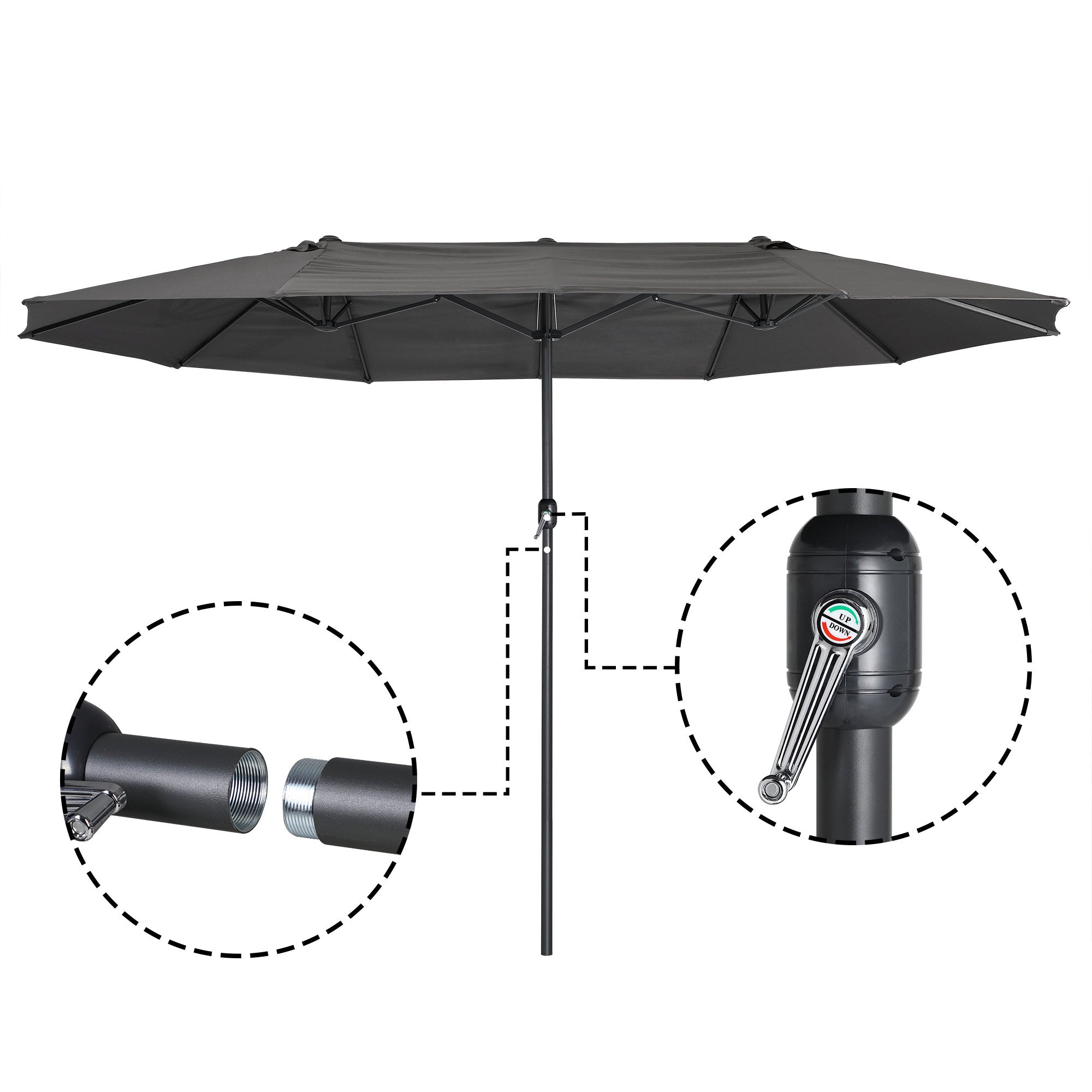 Parasol, 460 x 270 cm, gris, avec manivelle