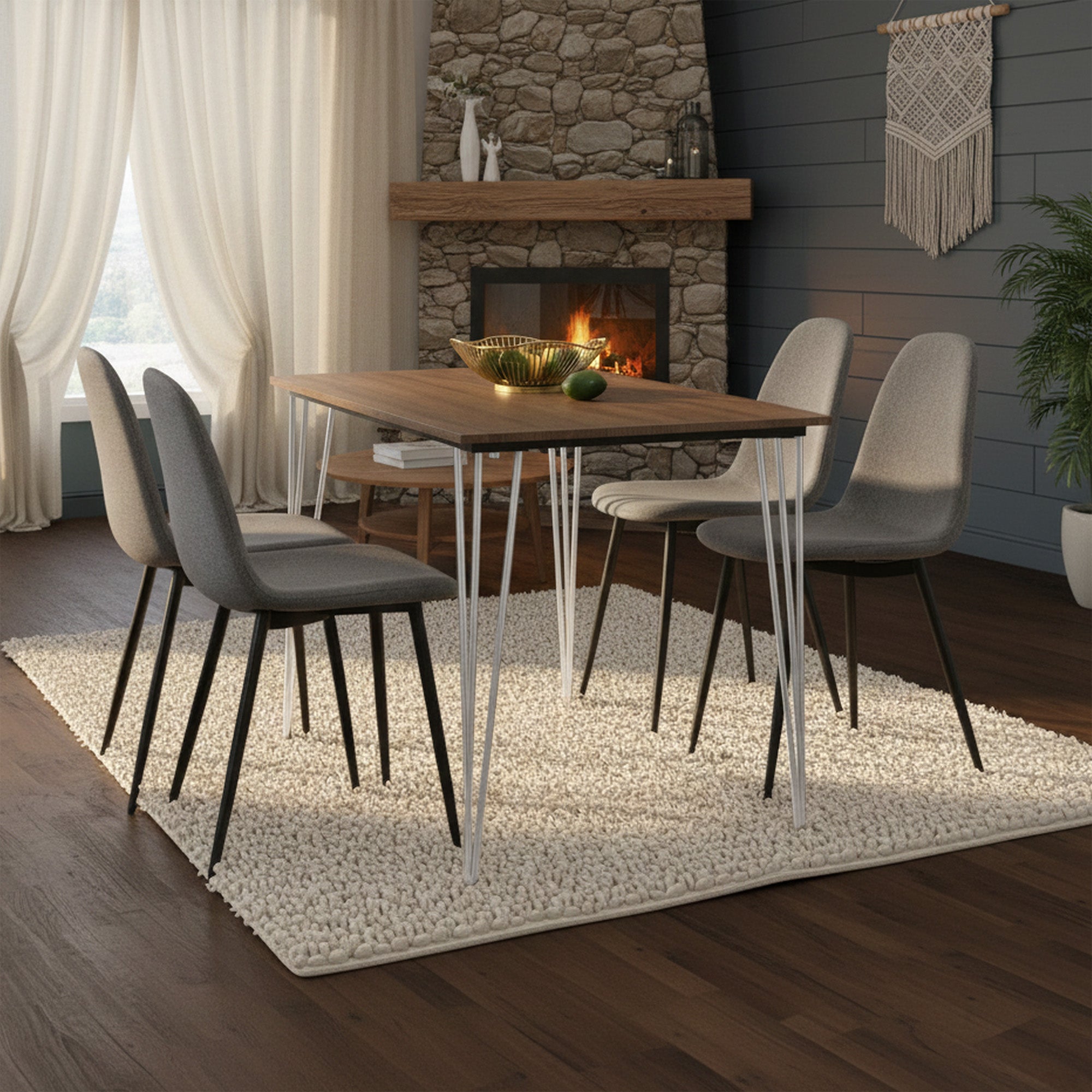 Pieds de table, lot de 4, 60 cm, acier, 3 entretoises