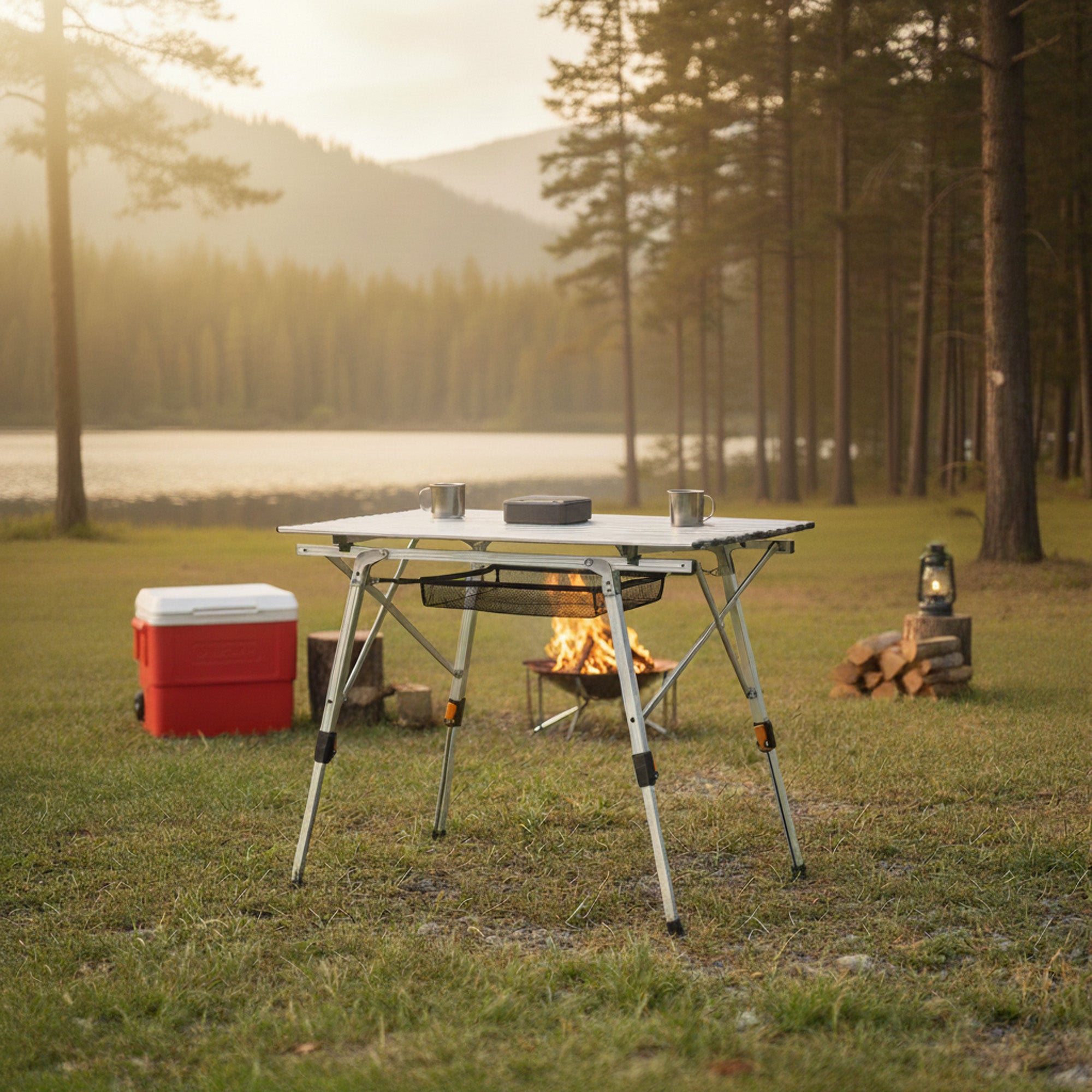 Camping table, 90.5 x 51.5 cm, foldable, height-adjustable