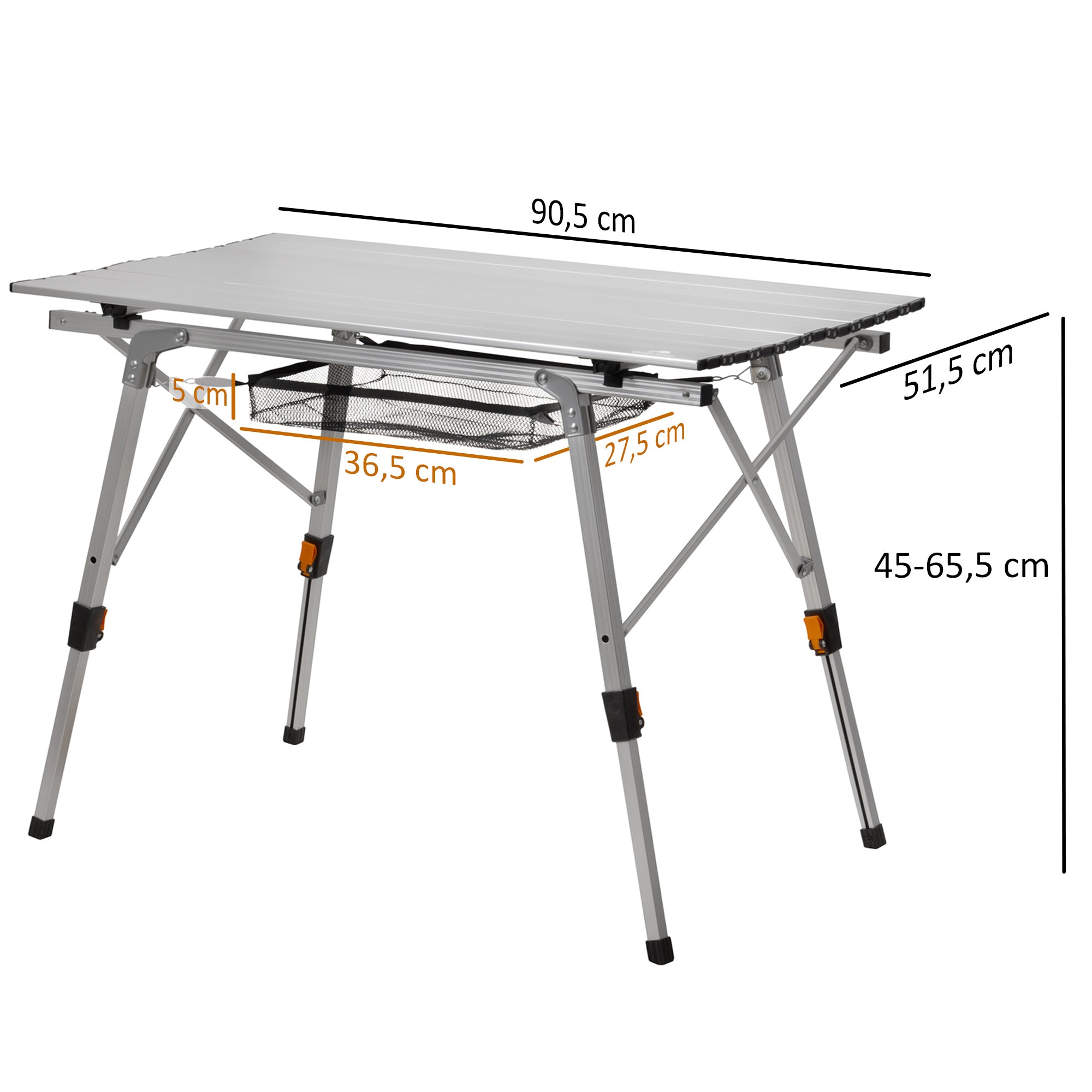Camping table, 90.5 x 51.5 cm, foldable, height-adjustable