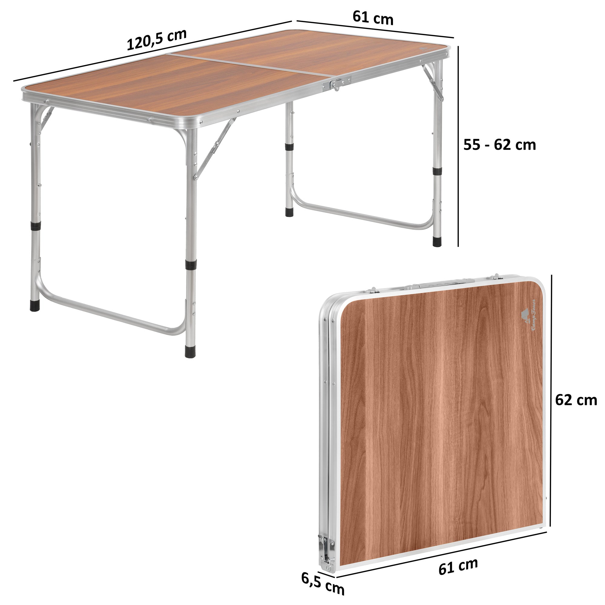 Camping table, aluminum, 120 x 60 cm, 6 people, foldable